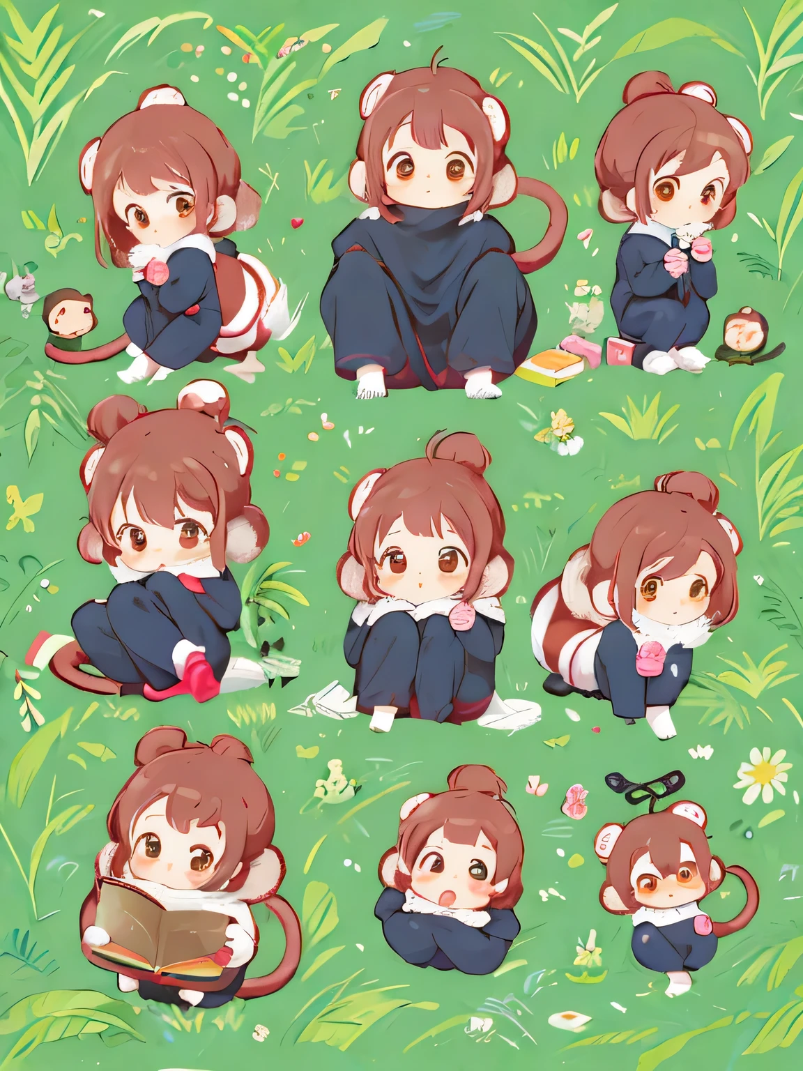 Momoko Sakura style, Kawaii Design, Chibi girl monkey, monkey Forest