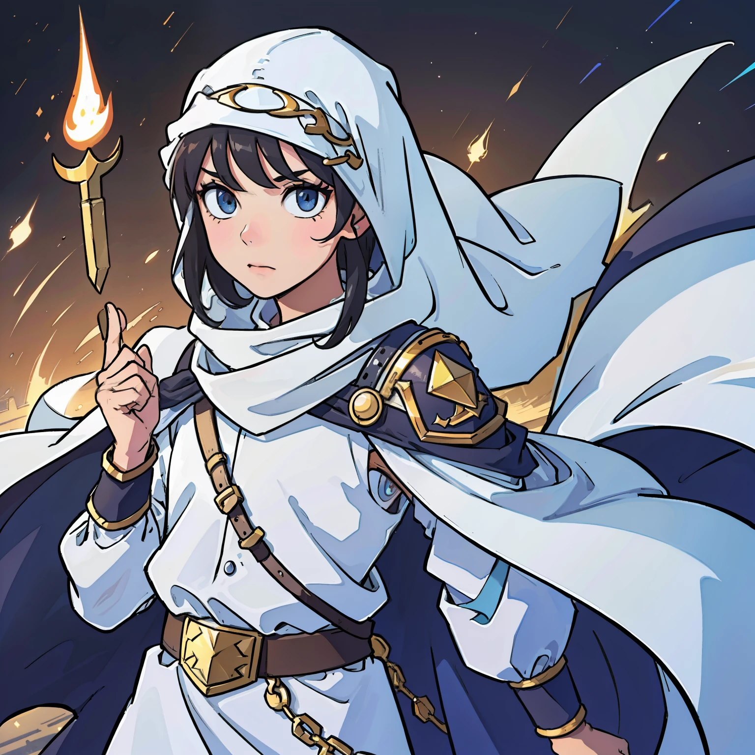 (highest quality:0.8),(alone:1.2),Arabian Man,Black Hair,White skin,Arabian white turban,(Chain Mail),Arab armies marching,desert、Dynamic Angle,highest quality, highest quality, High-quality illustrations, masterpiece, Ultra-high resolution, Detailed Background, Detailed Background, Watching the audience、Finger Cross、 The left hand has the index and middle fingers crossed。cool、cool