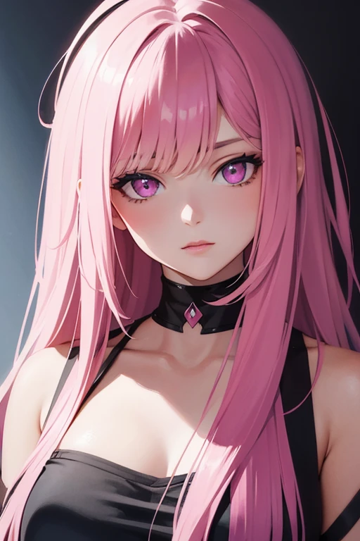 masterpiece, watercolor and oil painting fusion, best quality, hot pink artwork, white line art, beautiful woman, long hair, pink eyes, upper body, portrait, lights up, fine details,