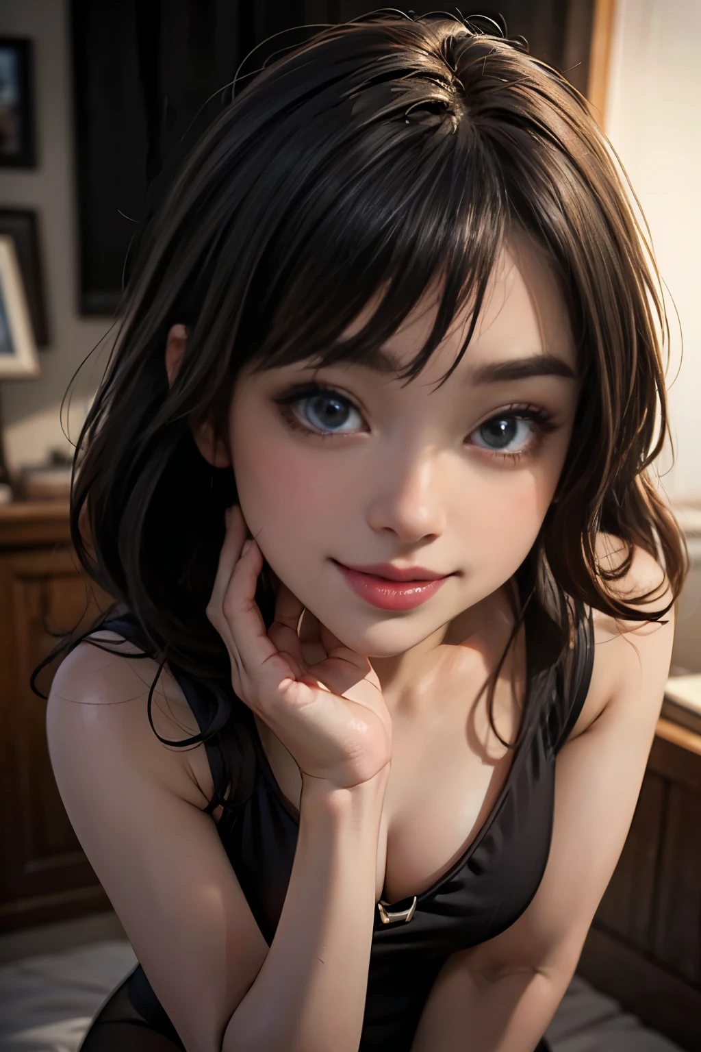 Super cute and beautiful young woman in a ninja costume、Wearing all black tights、smile、Very detailed、4k、8k、High resolution、masterpiece:1.2、Super detailed、Photorealistic、Photorealistic:1.37、HDR、UHD 、Studio Lighting、Ultra Definition Painting、Sharp focus、Physically Based Rendering、Detailed Description、professional、Bright colors、Bokeh、Portrait、cute、cute、Adorable、colorful、Shiny、Shiny、Glowing Skin、Perfect Skin、Captivating eyes、Luscious Lips、Graceful pose、dynamic、Whimsical、Whimsical、Playful、fun、Hilarious、happy、Vibrant、bright、Magic