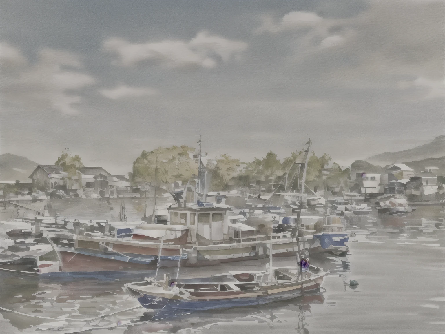fishing boat, high quality, figure, (Fishing port: 1.5), Japan animated backgrounds, world heritage, beautiful, Balanced, 8k
