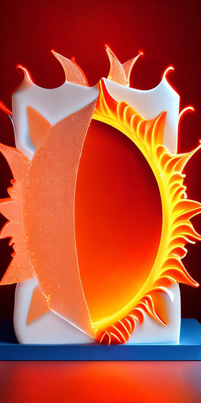 best quality, super fine, 16k, incredibly absurdres, extremely detailed, delicate and dynamic, realistic sun, flame, flare, red, orange, yellow, background ice sculpture frame
