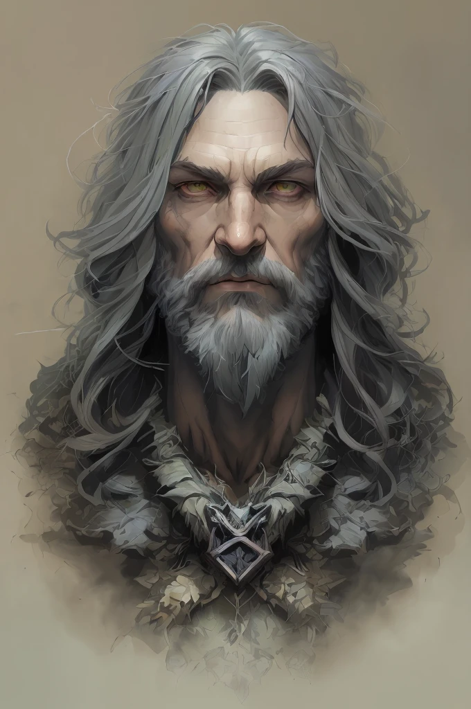 High Angle detailed ((dnd druid man portrait)), Continued , HD, (oil painting:1.1), (comic book art style:1.5),(inked outline:1.3), Stunning, Character, Portrait, (((Looking Sideways))), angular features, (dark grey Graduated Bob Hair), (muted natural colors:1.3) in painterly style by Jean Baptiste Monge