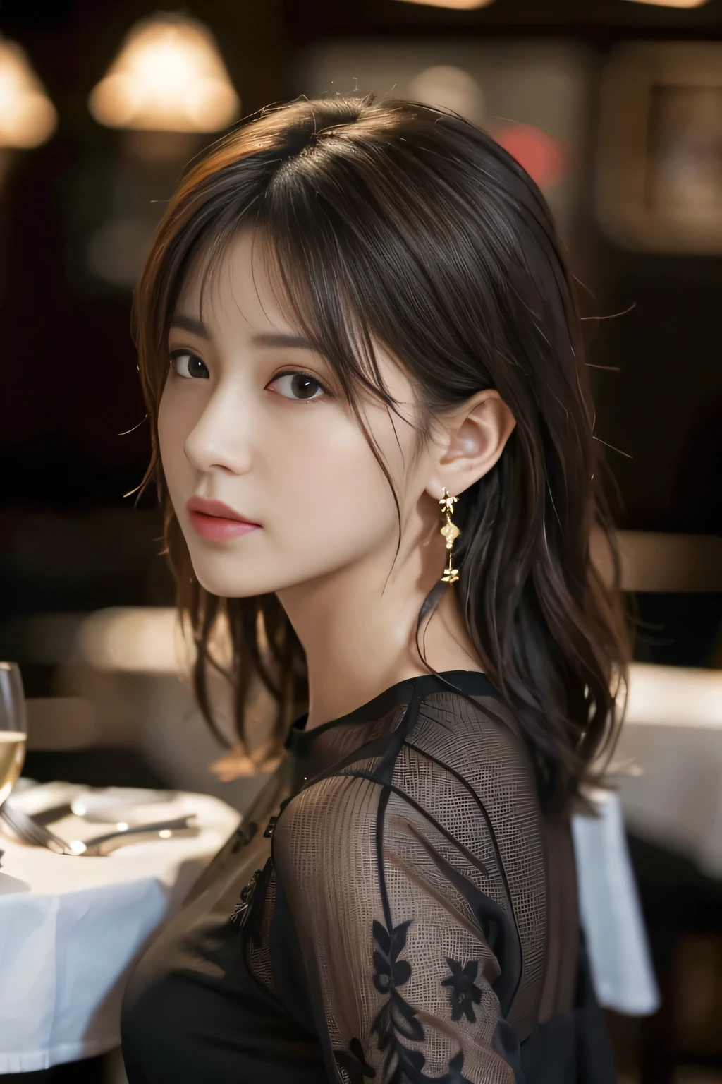 there is a woman sitting at a table with a bottle of wine, beautiful south korean woman, beautiful young korean woman, heonhwa choe, gorgeous young korean woman, korean women's fashion model, jinyoung shin, korean girl, elegant profile pose, song hye - kyo, korean woman, a young asian woman, korean artist, jia, portrait of female korean idol, thin smile