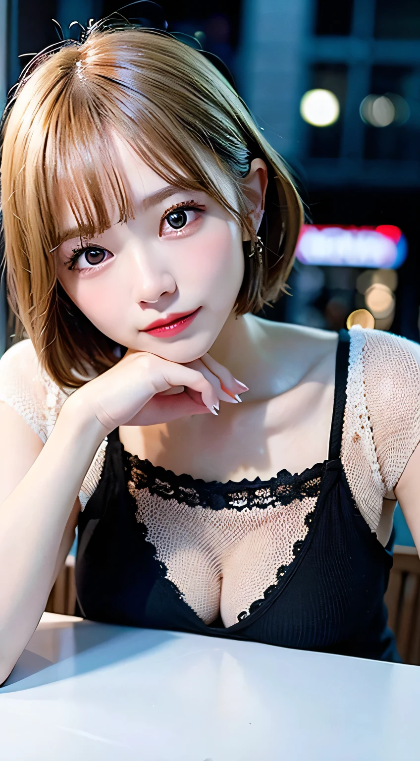 (8k, RAW Photos:1.2),Detailed face and eyes,最high quality, 超A high resolution, Very detailed ,Intricate details ,Tabletop ,pretty girl , Soft cinematic light, Hyper Detail,Sharp focus, high quality,Blonde, Bobcut, outside, knit, mini skirt, panties, Peeking from below