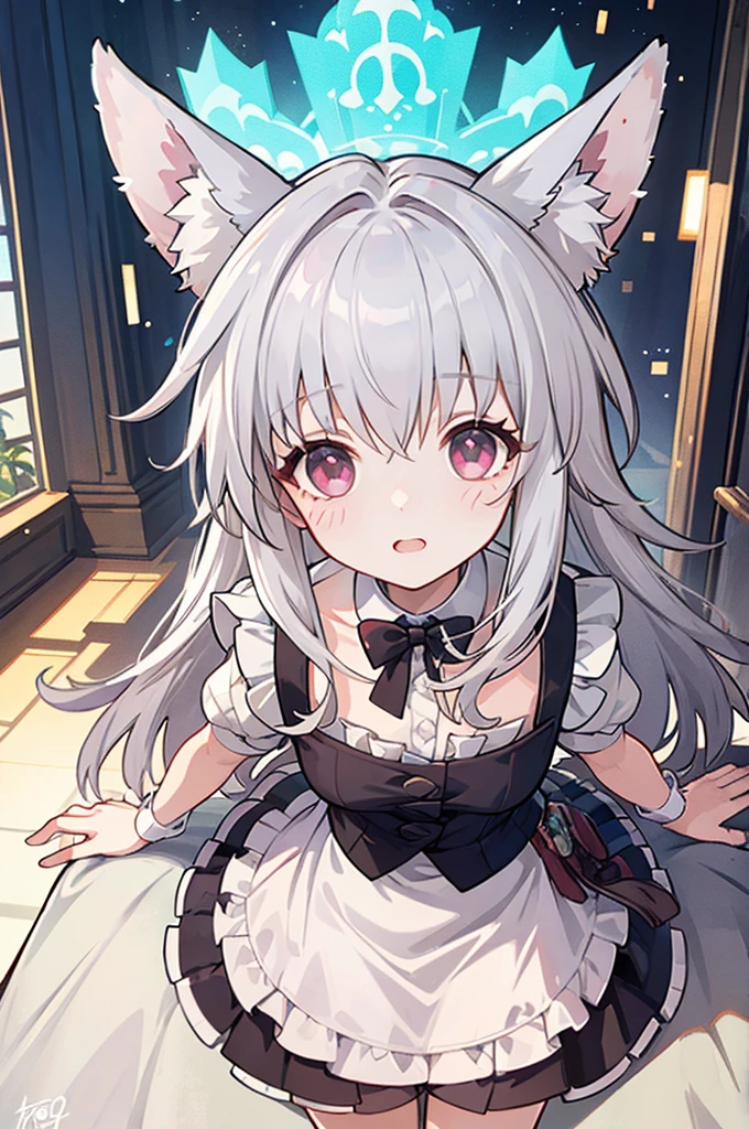 ((Best quality)), ((masterpiece)), (detailed), perfect face, maid outfit, white fox ears, cute face, cute eyes, Clara girl(honkai start rail)