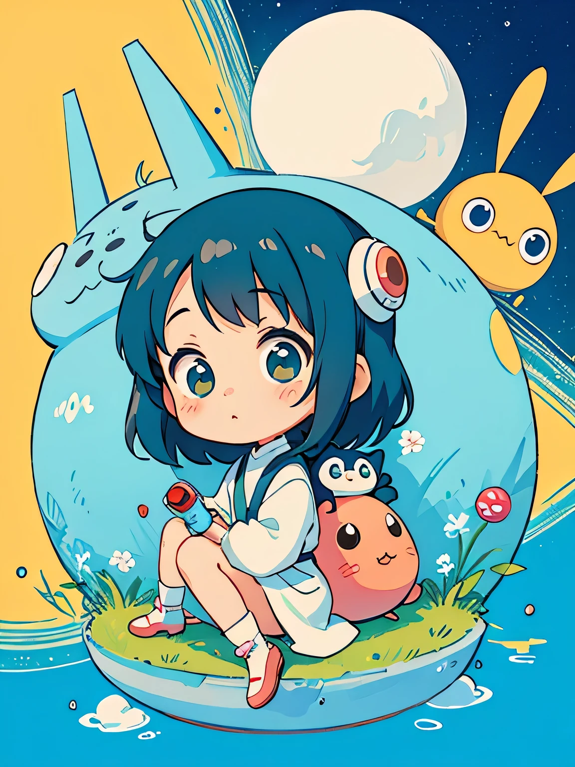 hayao miyazaki style, Kawaii Design, The most beautiful girl of all time、Chibi, Cute Alien、Mars exploration、