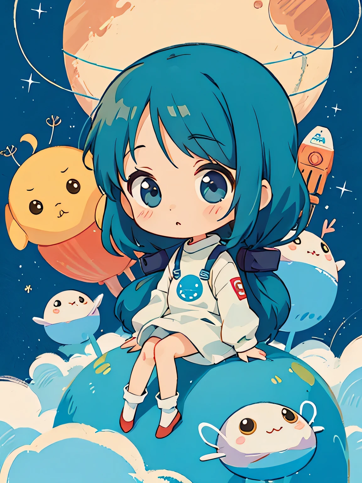 hayao miyazaki style, Kawaii Design, The most beautiful girl of all time、Chibi, Cute Alien、Mars exploration、