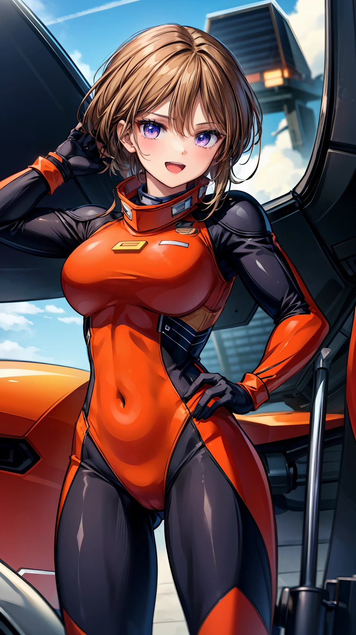 Very detailed、highest quality、Best image quality、masterpiece、8k、Anime Face、A kind smile、Open Mouth、lppl2、Pilot Suit、(SFW Giant)