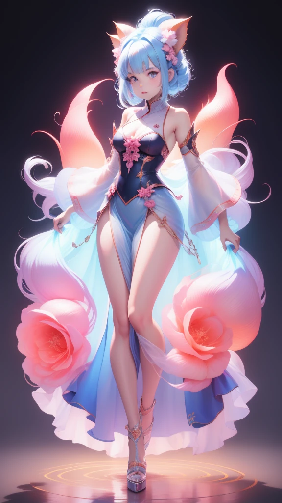 Girl top,9 tails,Transparent princess dress,Excellent figure
