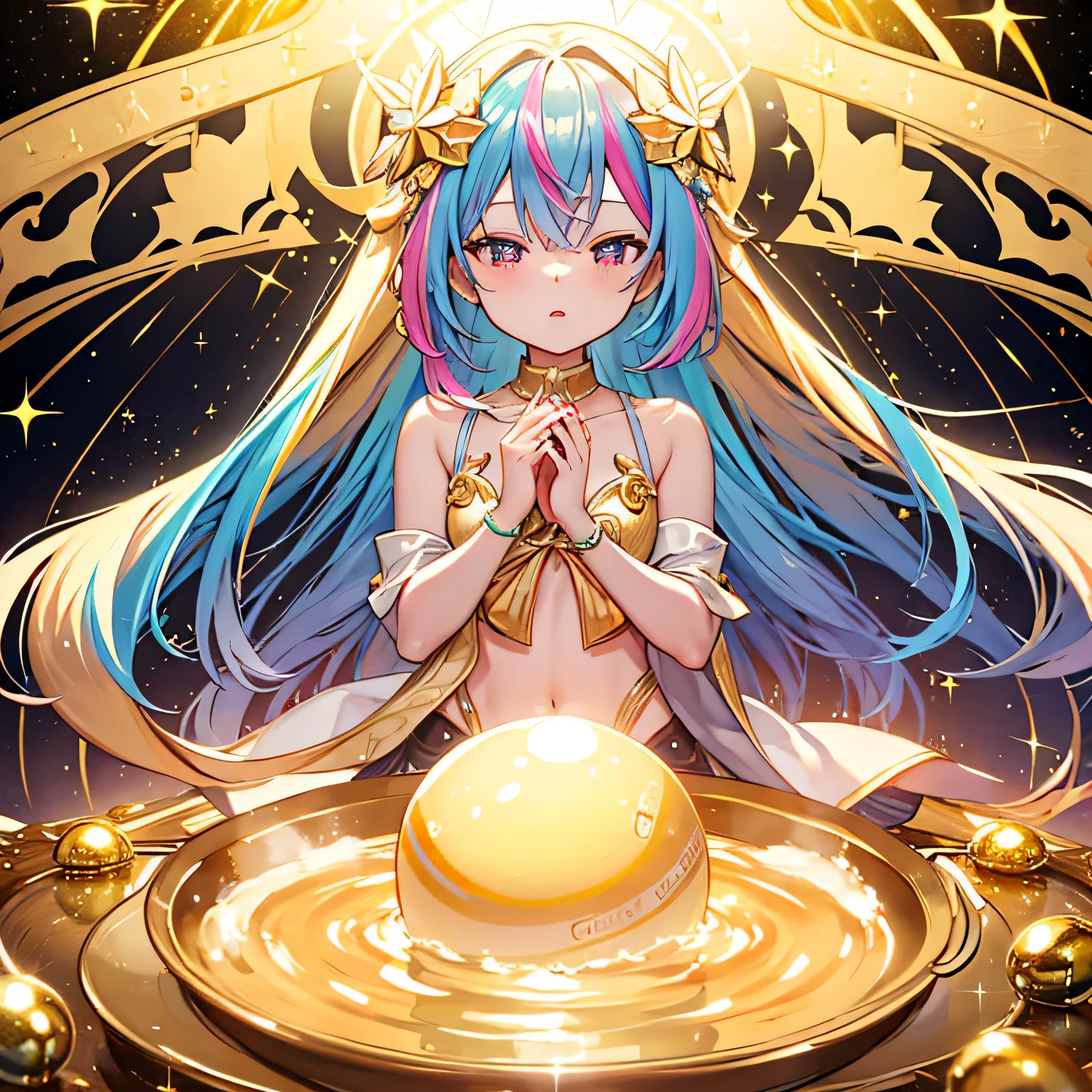 A single golden egg that sparkles、god々Shii、God&#39;s Secret、Rainbow-colored、prism、grow