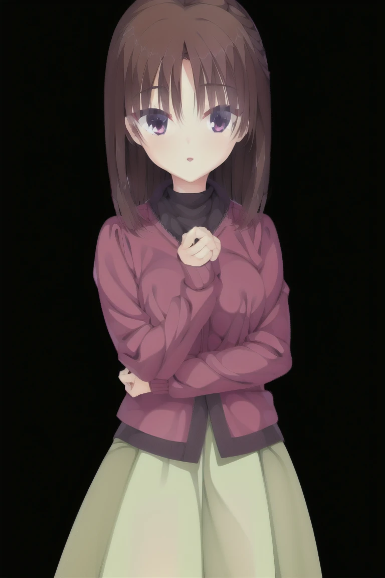 1girl,solo, Solo Girl, 20-year-old,Medium Hair, Dark brown hair, 茶色のeye, Mid-chest, Happy,White, Turtleneck sweater,Maxi Skirt , highest quality, High resolution, 非常にdetailed, detailedな背景, Perfect lighting,Bedroom,expensive_solve, clear_image, expensive_Contrast, 8k, Sparkling, beautiful_detailed_face_and_eye, (Dark Brown Hair:1.25), 白 eye,