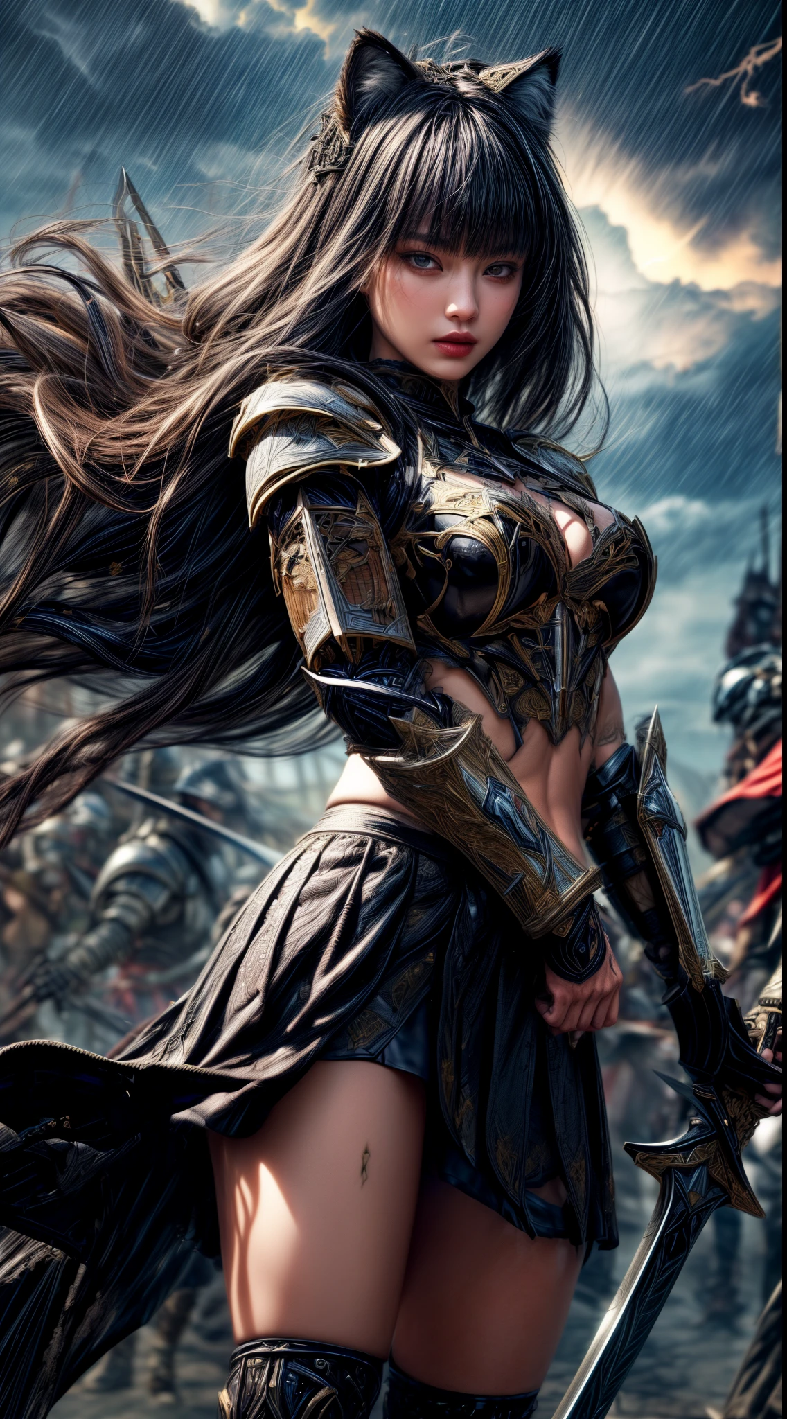 Chinese female warlord, National Foundation, Umbilical cord, Hair accessories, Scapula, Boot armor,  Halberd, Long hair, Takao hair