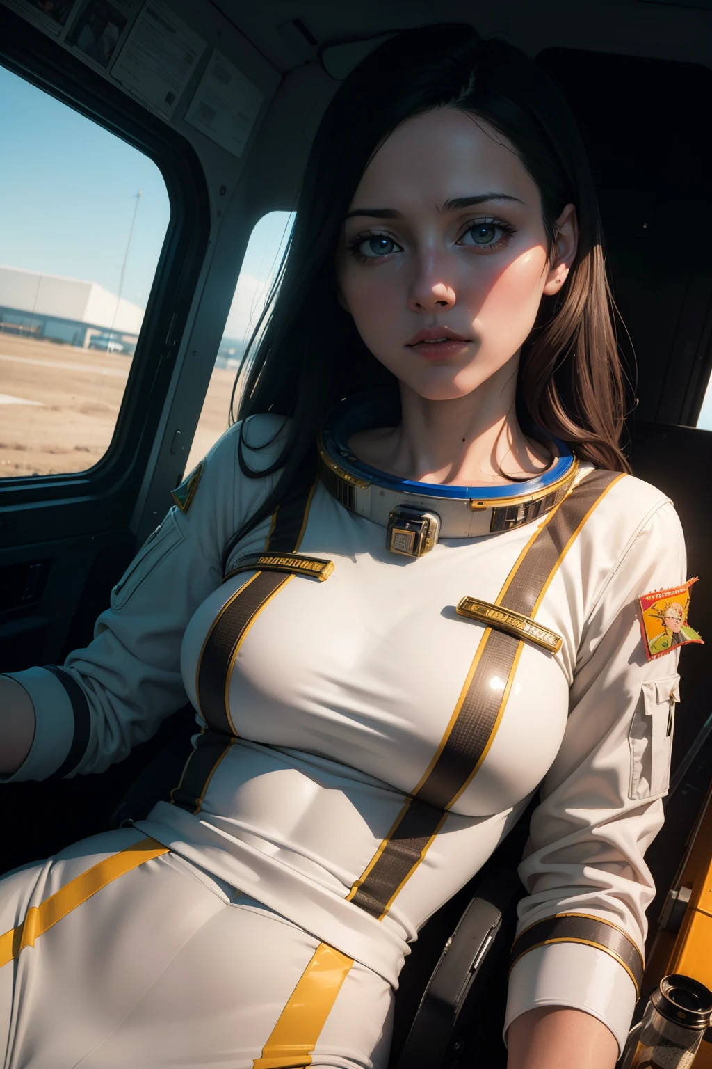 there is a woman 30yo wears intricate cosmonaut suit, a hyperrealistic cosmonaut, hyperrealistic cosmonaut, shuttle launch pad in background, (4k photorealism)!!!, (4k photorealism)!!, [ 4 k digital art ]!!, realistic shaded perfect body, realistic anime 3 d style, ultra realistic picture, anime highly detailed, Vintage Postage Stamps, ((photorealistic:1.5 )), (photorealism:1.5 ), ( 8k, raw photo, highest quality, masterpiece), high detail raw color photo professional photo, realistic, (highest quality), (best shadow), ultrahigh resolution, photo, masterpiece, realistic, realism, high contrast, 8k hd high definition detailed realistic, detailed, hyperdetailed, best quality, f lens, rich colors, (cinestill 800)