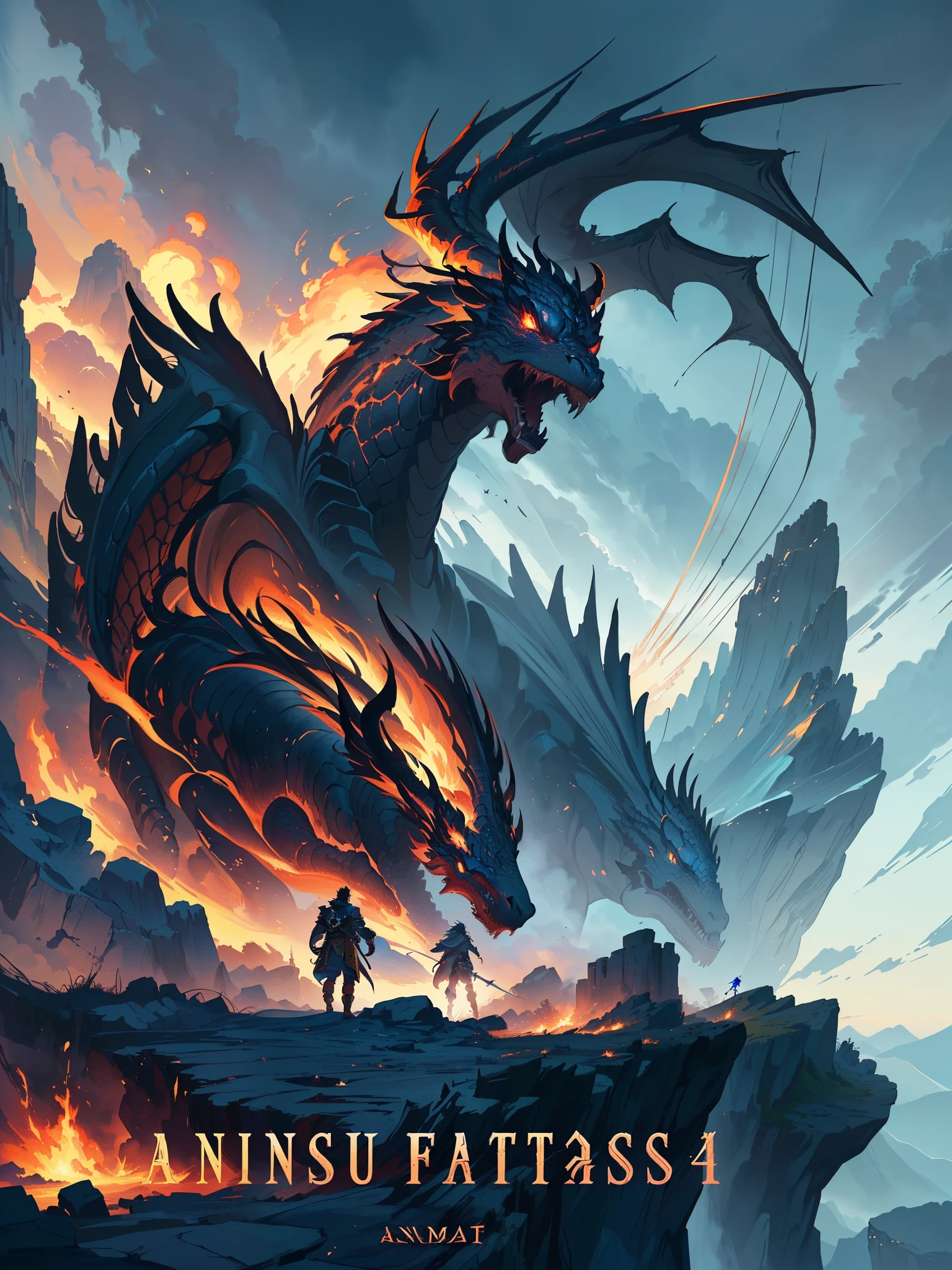 arafed image of a man standing on a cliff with a giant demon in the background, epic fantasy digital art style, epic fantasy artwork, epic fantasy digital art, anime epic artwork, epic fantasy art style hd, guildwar artwork, 4k fantasy art, epic fantasy game art, epic fantasy illustration, fantasy epic digital art, dark souls art, epic fantasy art. (absurdos, Altas Resoluciones, Ultra detallado, HDR), Obra maestra, La mejor calidad, final fantasy vii, 1hombre solamente, guapo, pelo largo, cabello negro, Ojos rojos vibrantes, ojos finos y cara detalladas, Armadura nordica, snowy mountains, frio, tonos azules, helado, hielo, ((Arma intrincada)), capa roja ondeando. ((Dragon a la espalda, dragon volando) Final Fantasy, badass pose, Personaje masculino de anime, Badass Anime 8K, Arte detallado del personaje de anime, Concepto de anime HDR Anime MacManus, Chico anime, Ikuto Yamashita, Anime CG arte suave, Fondo de pantalla de manga 4 k, inspirado por Yamagata Hiro, Wallaper de animea painting of a man with a sword and a red cape, epic anime style, anime epic artwork, epic fantasy digital art style, advanced digital anime art ”, portrait of ninja slayer, hero 2 d fanart artsation, epic fantasy style art, epic fantasy art style, high quality colored sketch, akira from chinese mythology, epic full color illustration