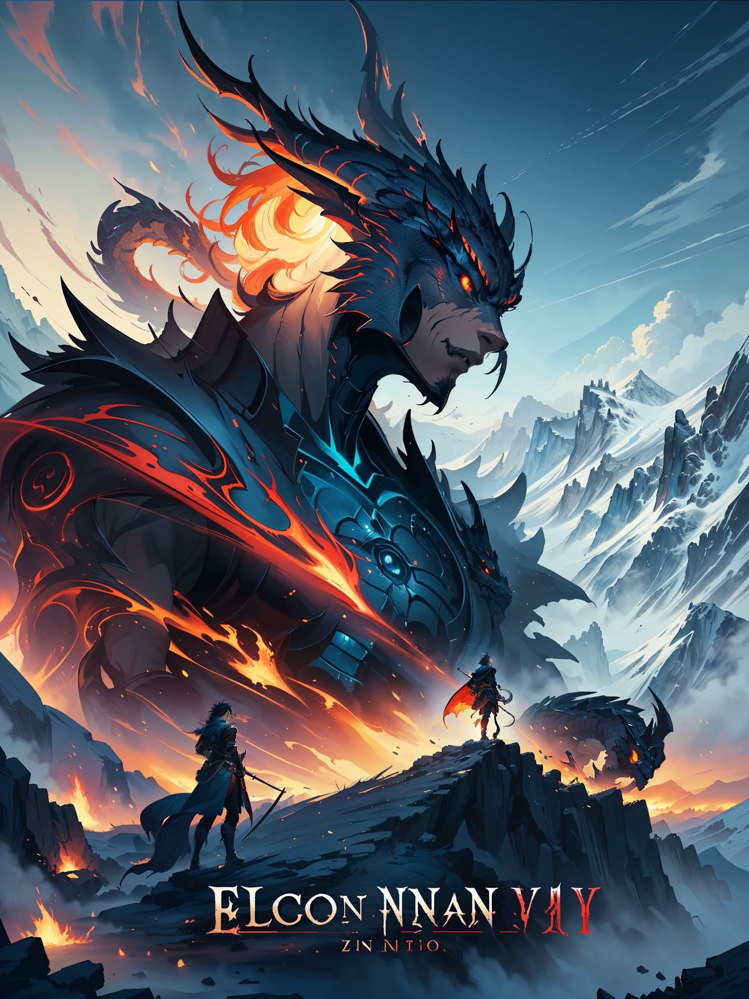 arafed image of a man standing on a cliff with a giant demon in the background, epic fantasy digital art style, epic fantasy artwork, epic fantasy digital art, anime epic artwork, epic fantasy art style hd, guildwar artwork, 4k fantasy art, epic fantasy game art, epic fantasy illustration, fantasy epic digital art, dark souls art, epic fantasy art. (absurdos, Altas Resoluciones, Ultra detallado, HDR), Obra maestra, La mejor calidad, final fantasy vii, 1hombre solamente, guapo, pelo largo, cabello negro, Ojos rojos vibrantes, ojos finos y cara detalladas, Armadura nordica, snowy mountains, frio, tonos azules, helado, hielo, ((Arma intrincada)), capa roja ondeando. ((Dragon a la espalda, dragon volando) Final Fantasy, badass pose, Personaje masculino de anime, Badass Anime 8K, Arte detallado del personaje de anime, Concepto de anime HDR Anime MacManus, Chico anime, Ikuto Yamashita, Anime CG arte suave, Fondo de pantalla de manga 4 k, inspirado por Yamagata Hiro, Wallaper de animea painting of a man with a sword and a red cape, epic anime style, anime epic artwork, epic fantasy digital art style, advanced digital anime art ”, portrait of ninja slayer, hero 2 d fanart artsation, epic fantasy style art, epic fantasy art style, high quality colored sketch, akira from chinese mythology, epic full color illustration