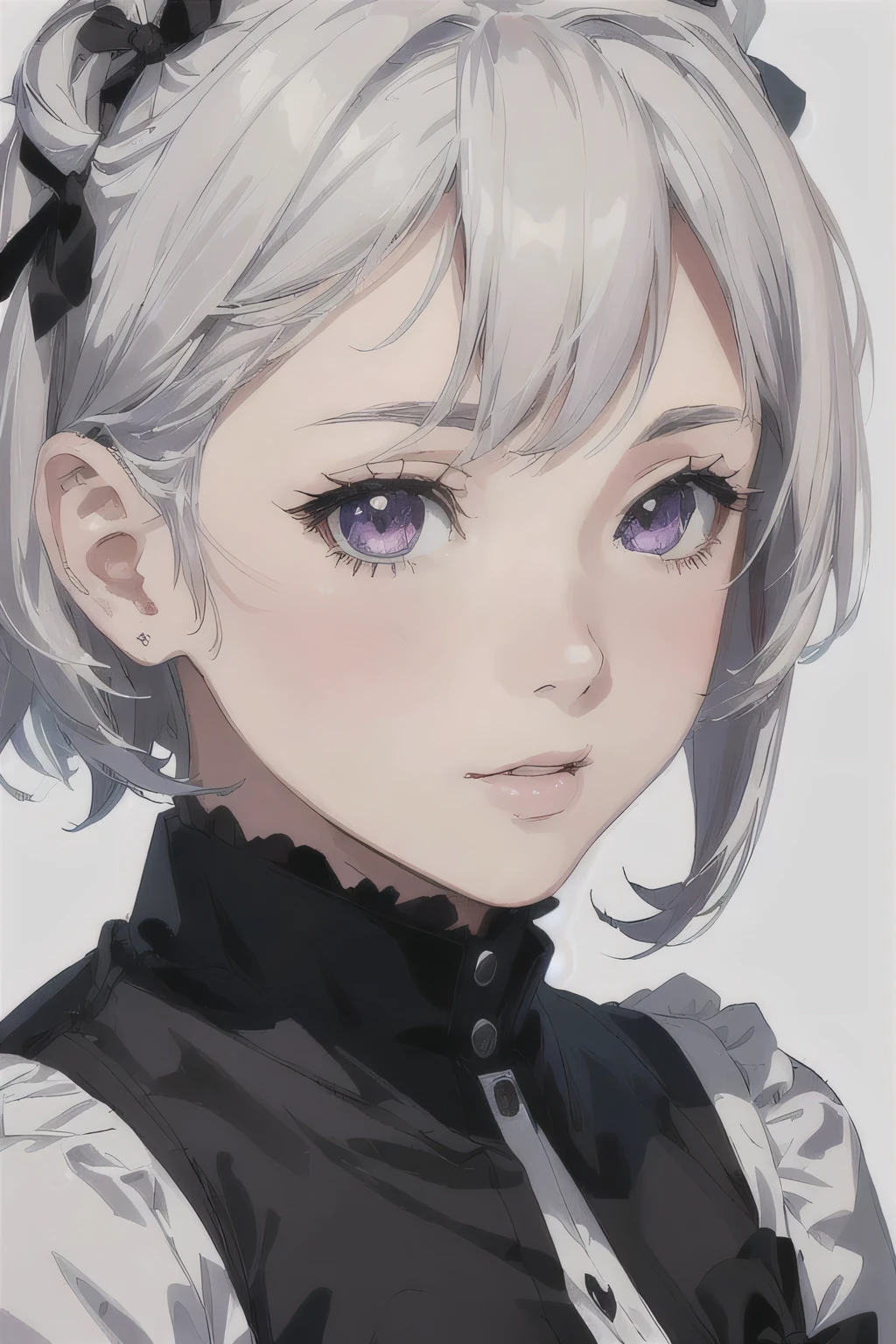 Anime girl with white hair, black skirt and bow tie, Stunning anime face portraits, beautiful Anime portrait, Detailed portrait of anime girl, anime style portrait, Kawaii realistic portrait, Portrait of an anime girl, Anime character portrait, Portrait anime girl, Anime portrait, cute Anime girl portraits, beautiful anime face, Detailed digital animation art, Anime girl portrait, cute Anime girl portrait