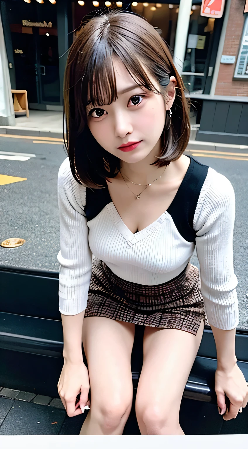 (8k, RAW Photos:1.2),Detailed face and eyes,最high quality, 超A high resolution, Very detailed ,Intricate details ,Tabletop ,pretty girl , Soft cinematic light, Hyper Detail,Sharp focus, high quality,Brown hair, Bobcut, outside, mini skirt, panties, Peeking from below