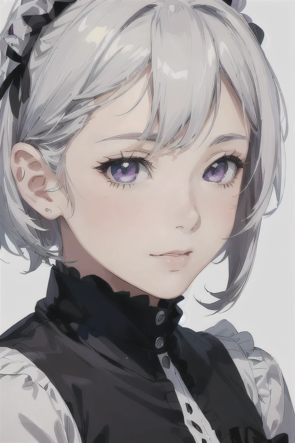 Anime girl with white hair, black skirt and bow tie, Stunning anime face portraits, beautiful Anime portrait, Detailed portrait of anime girl, anime style portrait, Kawaii realistic portrait, Portrait of an anime girl, Anime character portrait, Portrait anime girl, Anime portrait, cute Anime girl portraits, beautiful anime face, Detailed digital animation art, Anime girl portrait, cute Anime girl portrait