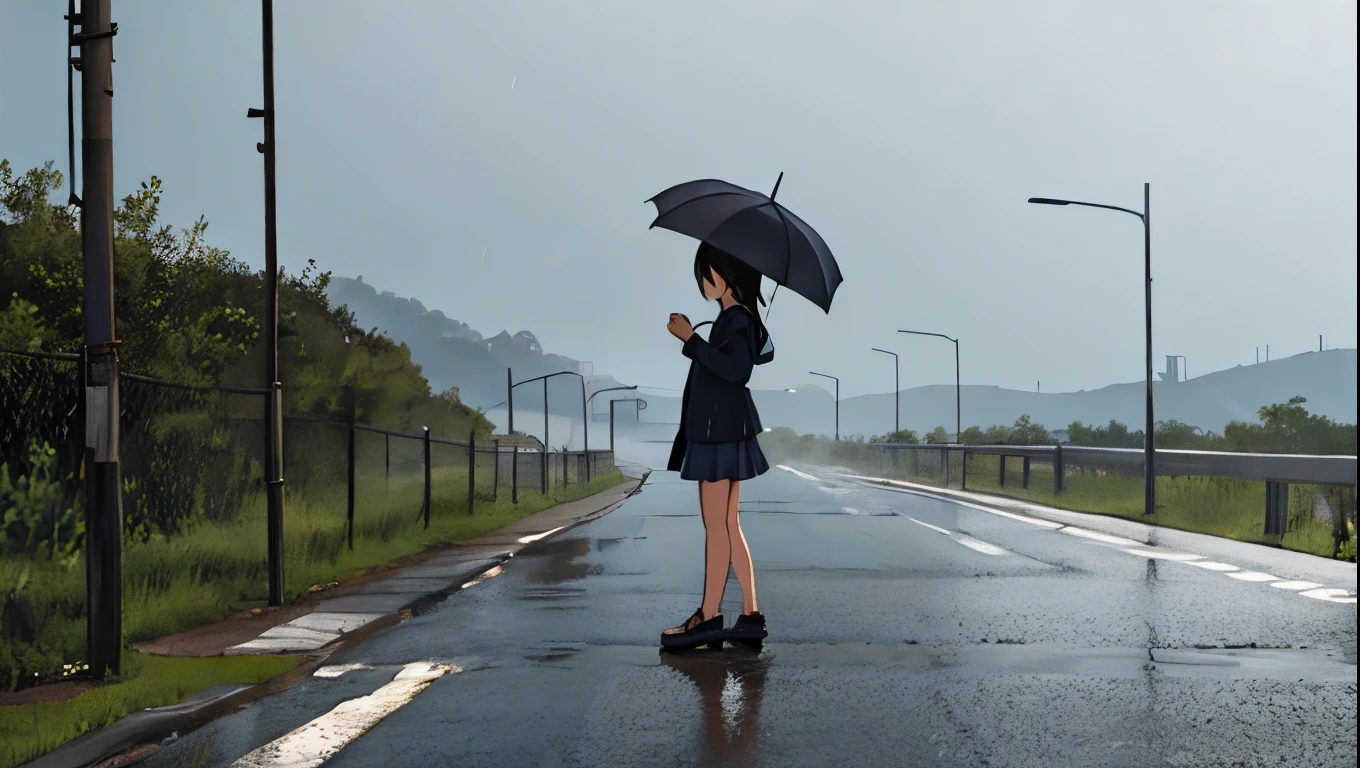 It rains、A deserted road、Standing Woman
