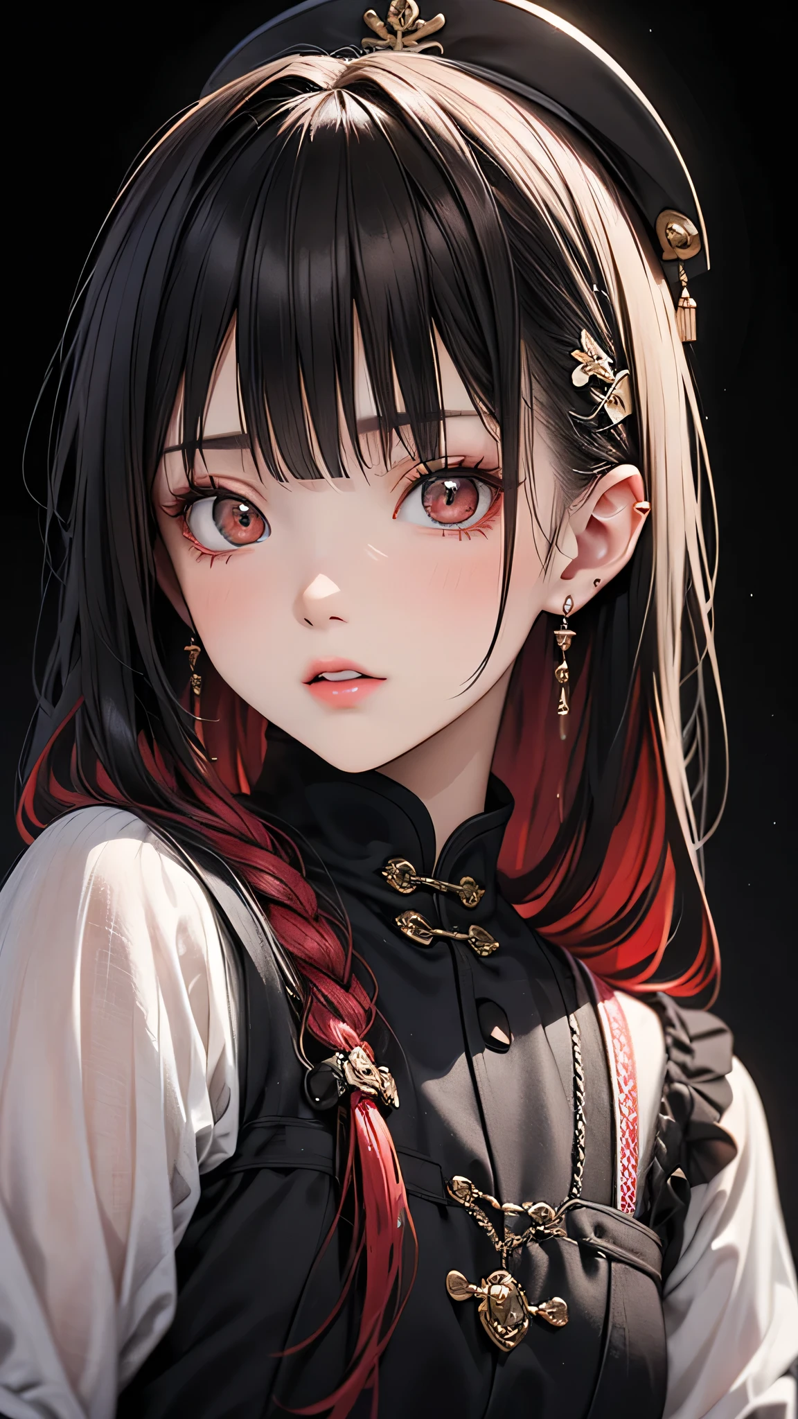 Anime girl with red hair and black vest and hat - SeaArt AI