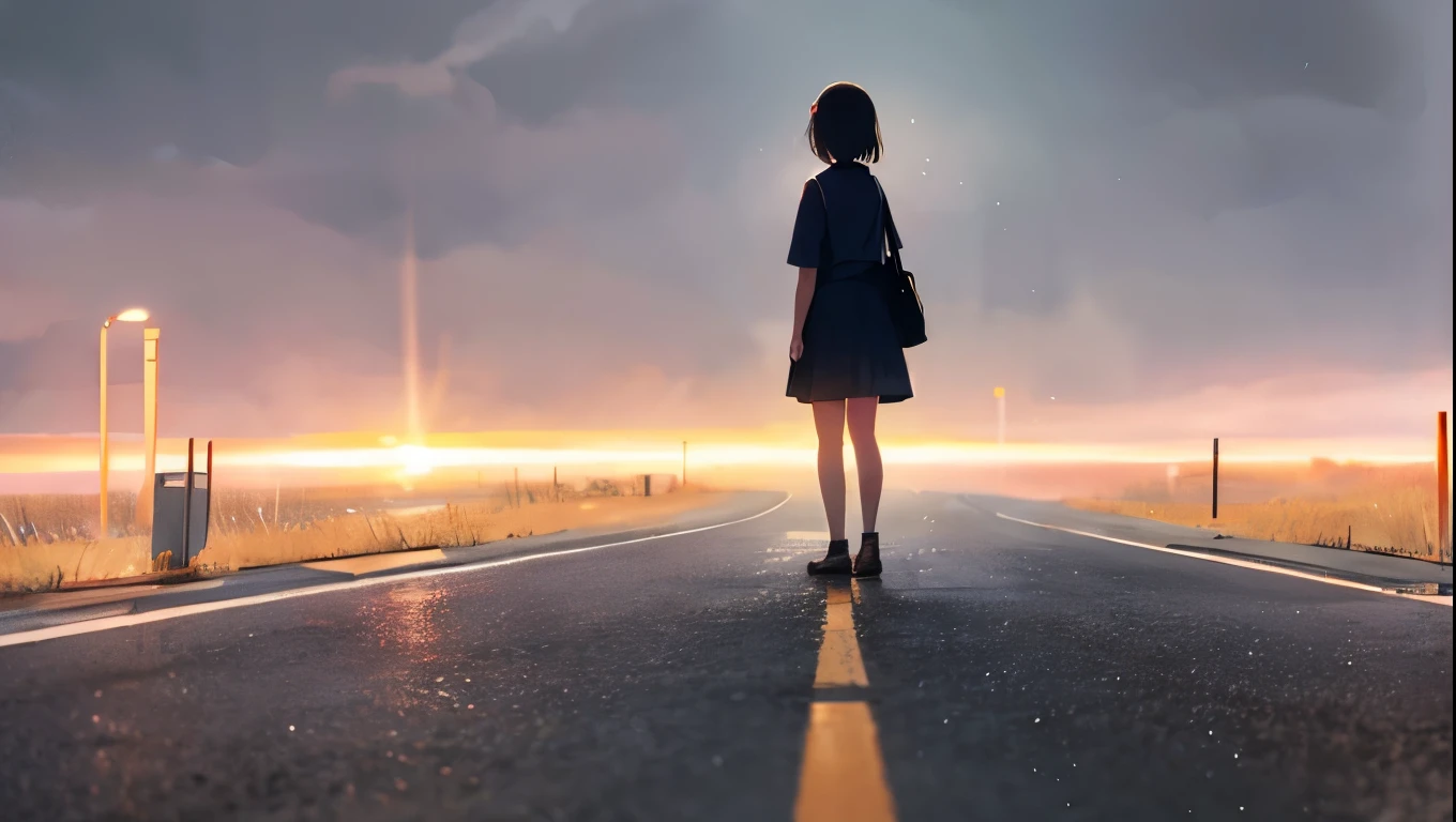 It rains、A deserted road、Standing Woman