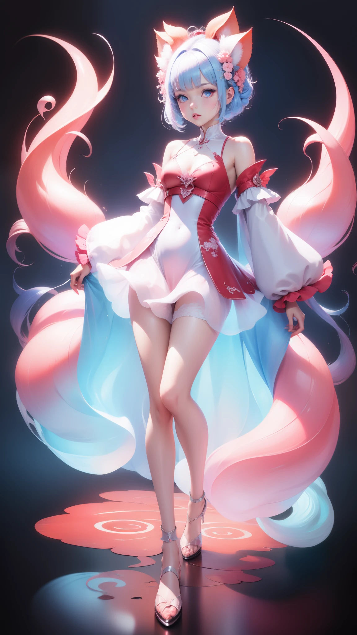 Girl top,9 tails,Transparent princess dress,Excellent figure