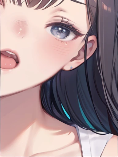 highest quality,masterpiece,masterpiece portrait、Close-up of face、Girl、Close ~ eyes、(((Open your mouth wide vertically in an O shape.)))、clavicle、tongue、