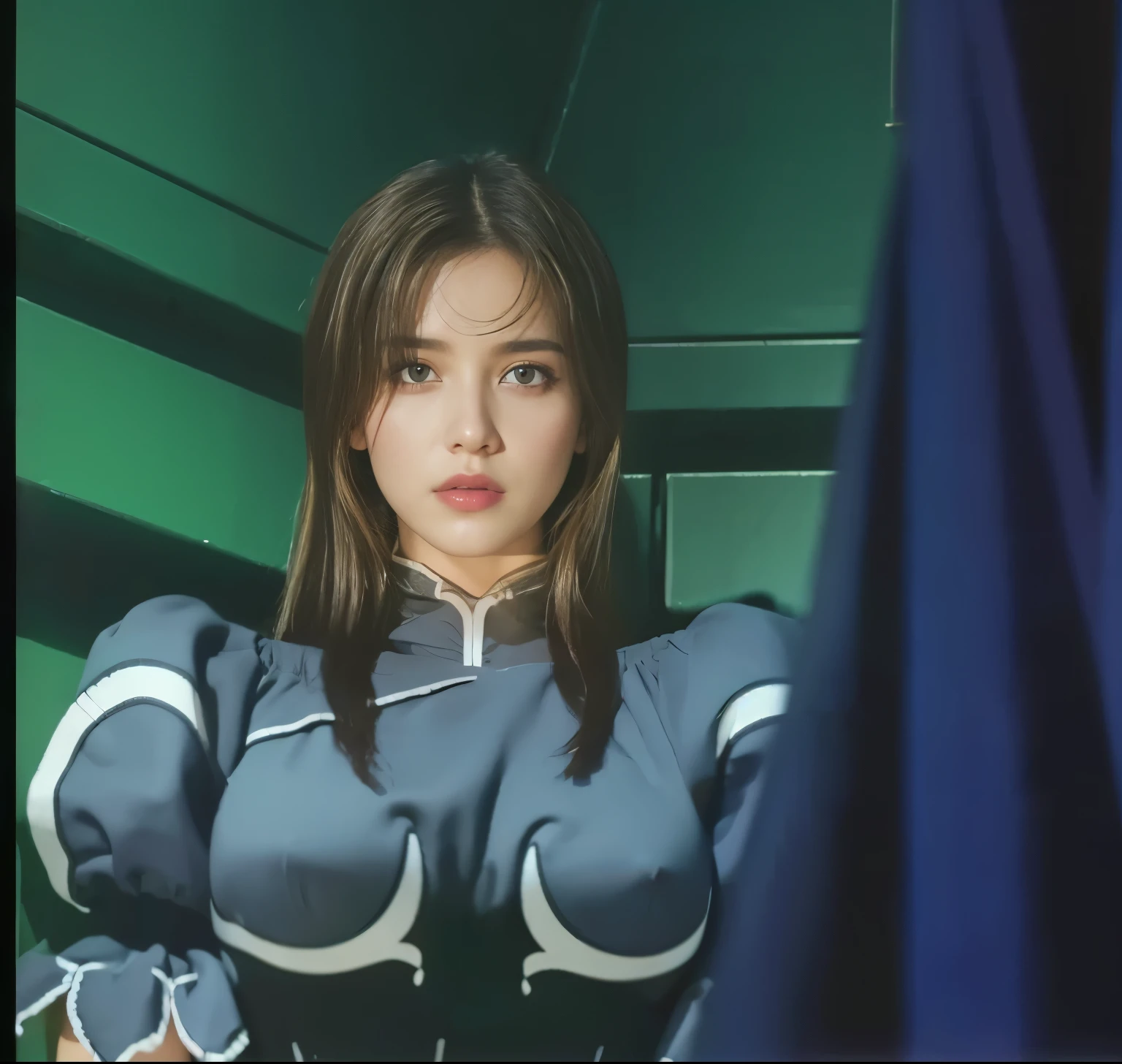 highest quality, masterpiece, Ultra-high resolution, (Realistic:1.4), RAW Photos, One Girl, Off the shoulder, In the Dark, Deep Shadow, moderate, Cold Light Bust Top