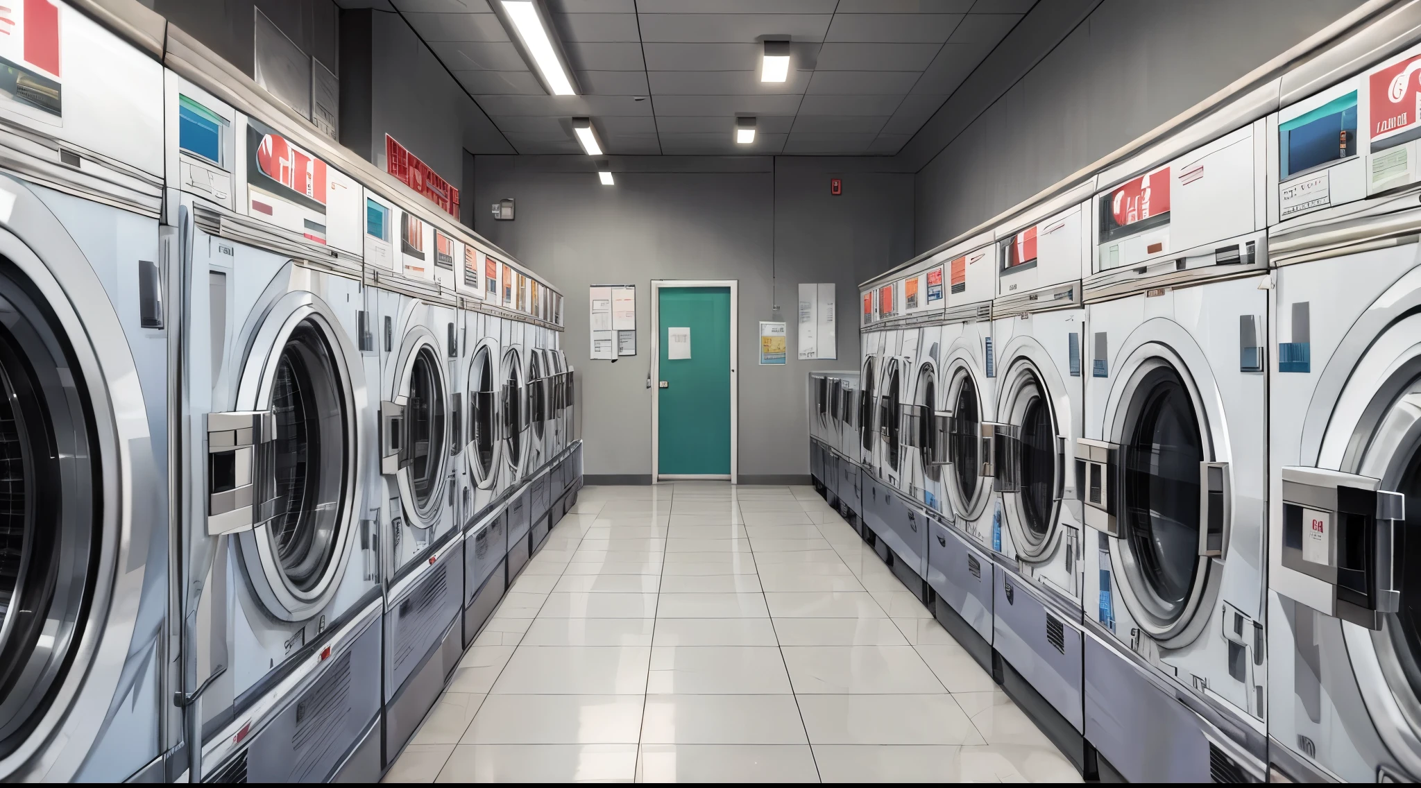 master piece, best quality, detailed, ((background only)), day, inside laundromat, modern,