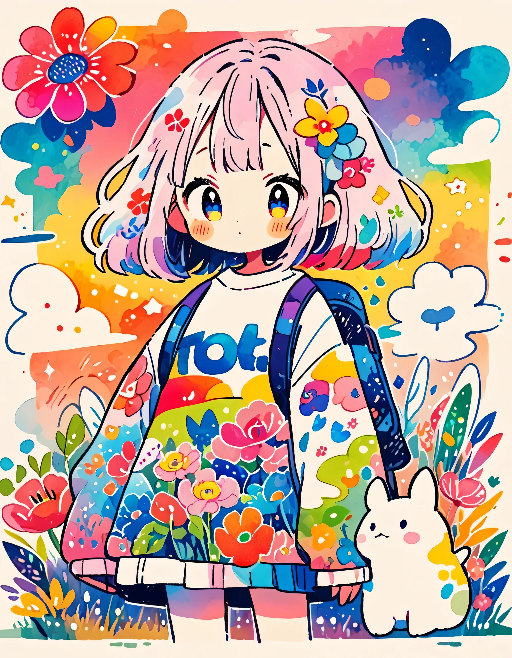 Takashi Murakami style, (((kawaii design))), The most beautiful girl of all time、Totoro、Totoro Forest、8K Quality、Intense watercolor, Detailed watercolor art, Watercolor splash, Surreal, avant-garde pop art, Beautiful and expressive paintings, Beautiful artwork illustration, Very colorful tones, wonderful, Cool beauty, highest quality、Official Art, Vector art, (((highest quality))), HDR, ((detailed)), (((Doodle Art)), ((masterpiece)), ((Super detailed)), (((Colorful flowers))), (((adventure)))