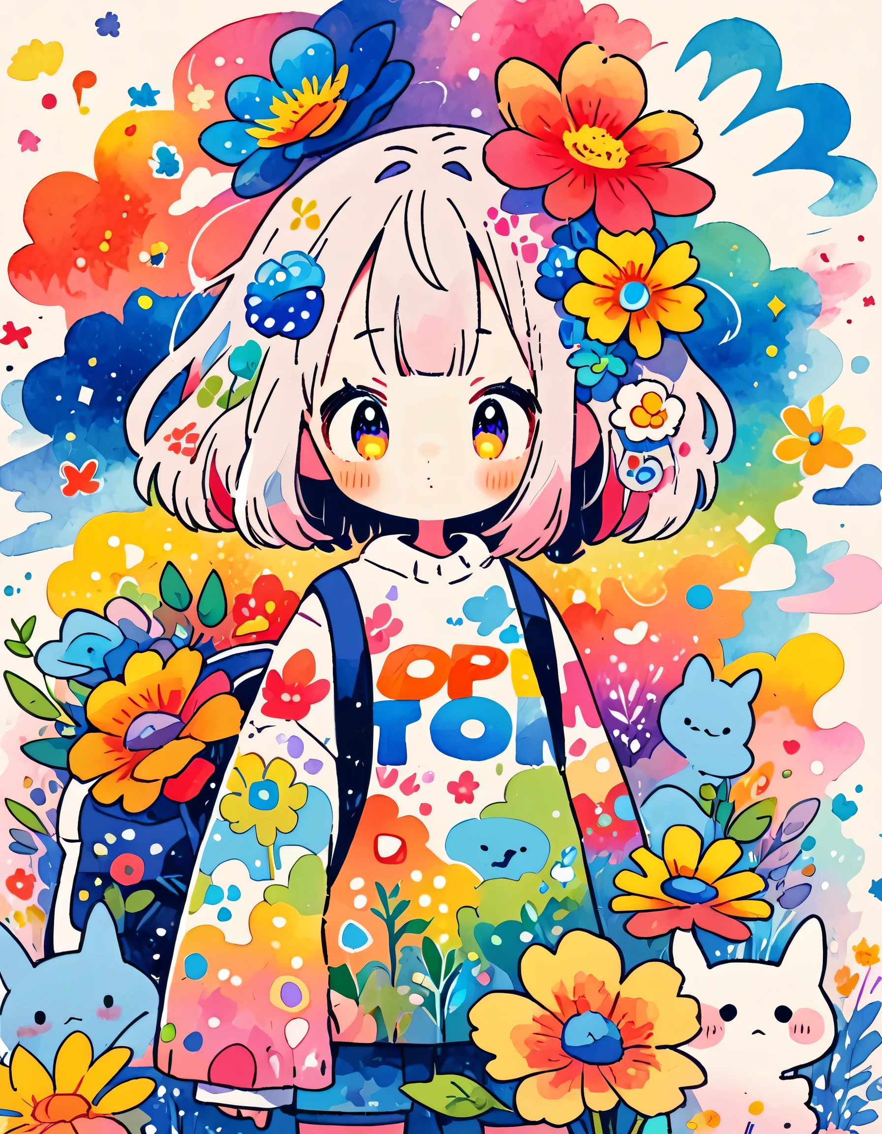 Takashi Murakami style, (((kawaii design))), The most beautiful girl of all time、Totoro、Totoro Forest、8K Quality、Intense watercolor, Detailed watercolor art, Watercolor splash, Surreal, avant-garde pop art, Beautiful and expressive paintings, Beautiful artwork illustration, Very colorful tones, wonderful, Cool beauty, highest quality、Official Art, Vector art, (((highest quality))), HDR, ((detailed)), (((Doodle Art)), ((masterpiece)), ((Super detailed)), (((Colorful flowers))), (((adventure)))