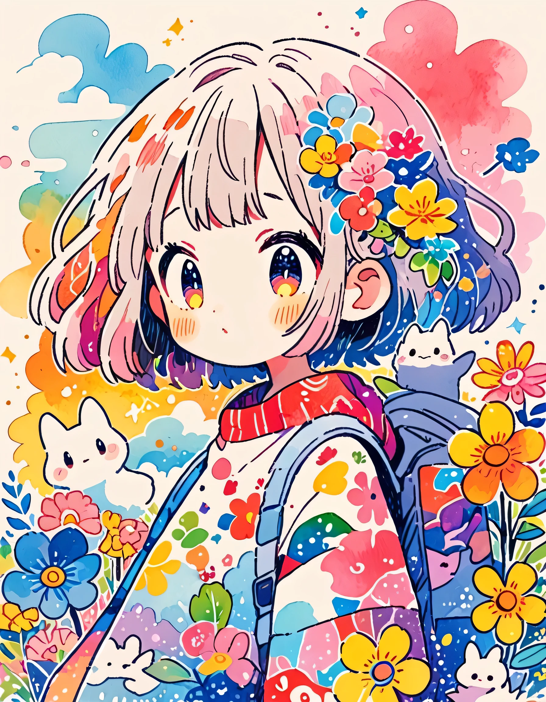 Takashi Murakami style, (((kawaii design))), The most beautiful girl of all time、Totoro、Totoro Forest、8K Quality、Intense watercolor, Detailed watercolor art, Watercolor splash, Surreal, avant-garde pop art, Beautiful and expressive paintings, Beautiful artwork illustration, Very colorful tones, wonderful, Cool beauty, highest quality、Official Art, Vector art, (((highest quality))), HDR, ((detailed)), (((Doodle Art)), ((masterpiece)), ((Super detailed)), (((Colorful flowers))), (((adventure)))