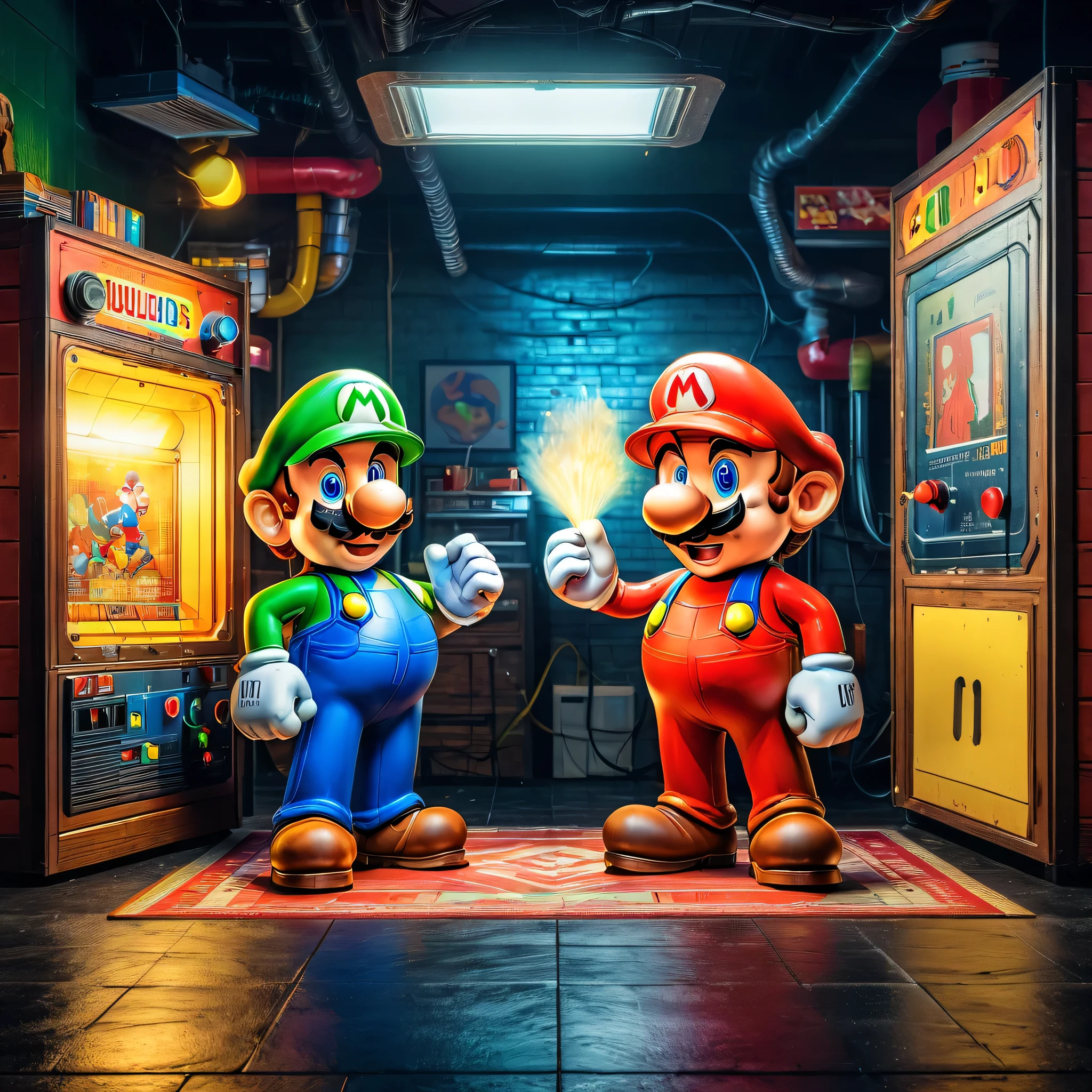 (mario and luigi poster),(antiguo:1.1),(retro:0.9),(juegos de los 80),(Nostalgic),(arte de pixel),(Personajes detallados),(colores vibrantes),(poses juguetonas),(Classic video game),(Block graphics),(coleccionable),(iconic duo),(expresiones aventureras),(Nostalgic background),(estilo arcade),(estilo de 8 bits),(juegos retro),(artistic tribute),(leyendas de los videojuegos),(mejor calidad,4k,8K,high resolution,obra maestra:1.2),(ultra detallado),(realista,photorealista,photo-realista:1.37),(studio lighting),(hdr),(vivid colors),(Sharp focus)