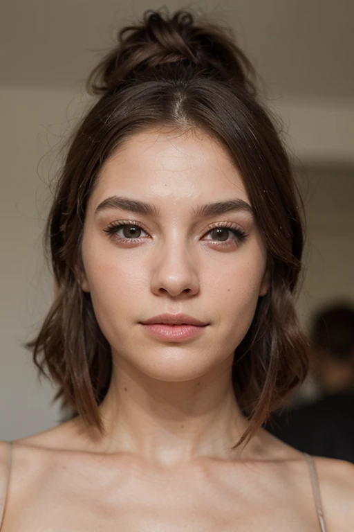 Crea un rostro de una mujer hermosa, cara redonda, rubia, ojos azules, piel perfecta, labios carnosos, pronounced cheekbones 