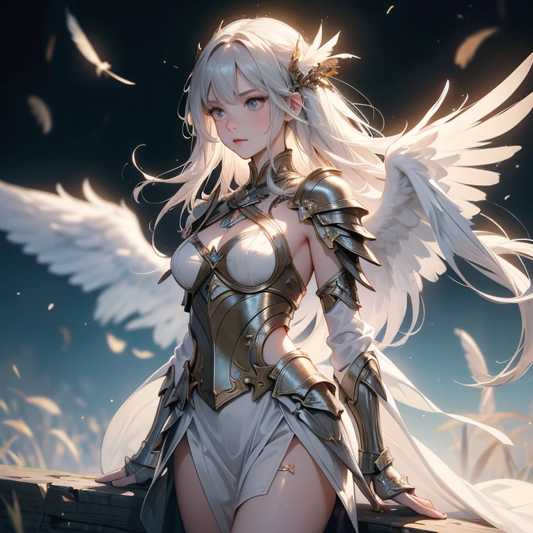 ((masterpiece)) ((full-body)) 1girl, angel, angel_wings, armor, feathers_long, wing, feathers_hair, shoulder_armor, solo, upper_body, white_theme, white_wings, wings, best_quality, 4k, 8k, highres, masterpiece:1.2, ultra-detailed, realistic, photorealistic:1.37, HDR, UHD, studio_lighting, ultra-fine_painting, sharp_focus, physically-based_rendering, extreme_detail_description, professional, vivid_colors, bokeh, digital_painting, dramatic_lighting, intricate_details, cinematic_composition, fantasy_art