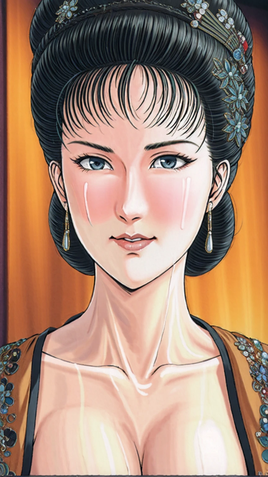 (best quality), (very aesthetic), (ultra-detailed), (best illustration),(a mature female),(NSFW),(perfect face),Suikoden,Mrs. Lin,((full_body)),((full_nude)),red cheek,sweating,skinny,flushed skin,hairly pussy,((Blank look)),chinese traditional bed room,After being raped,Semen is smeared all over the body