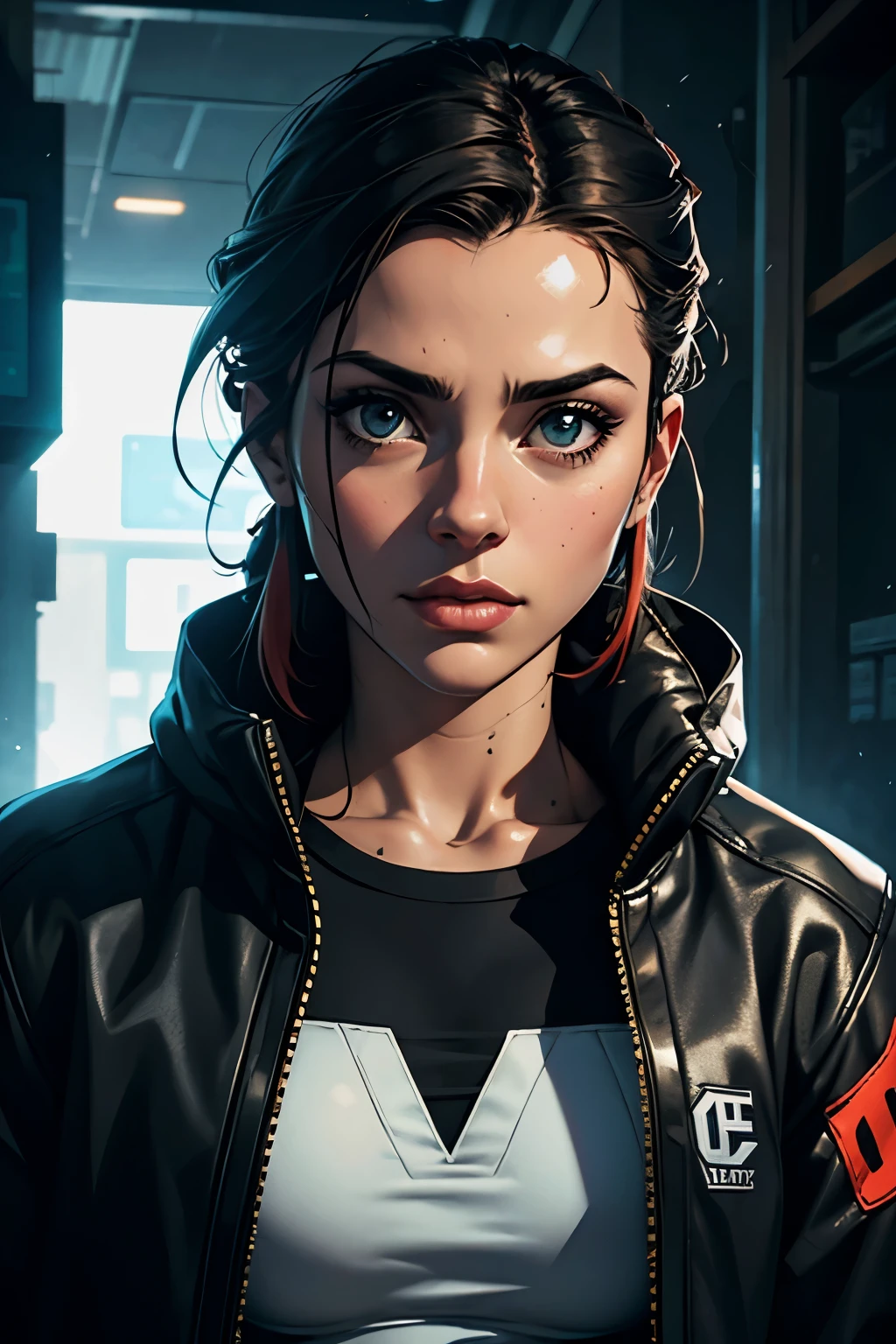Vestindo streetwear complexo cyberpunk, lindo, garota, retrato detalhado, 4K, Cores brilhantes, arte conceitual, cinematic dramatic atmosphere, sharp focus, volumetric lighting, cinematic lighting, studio quality