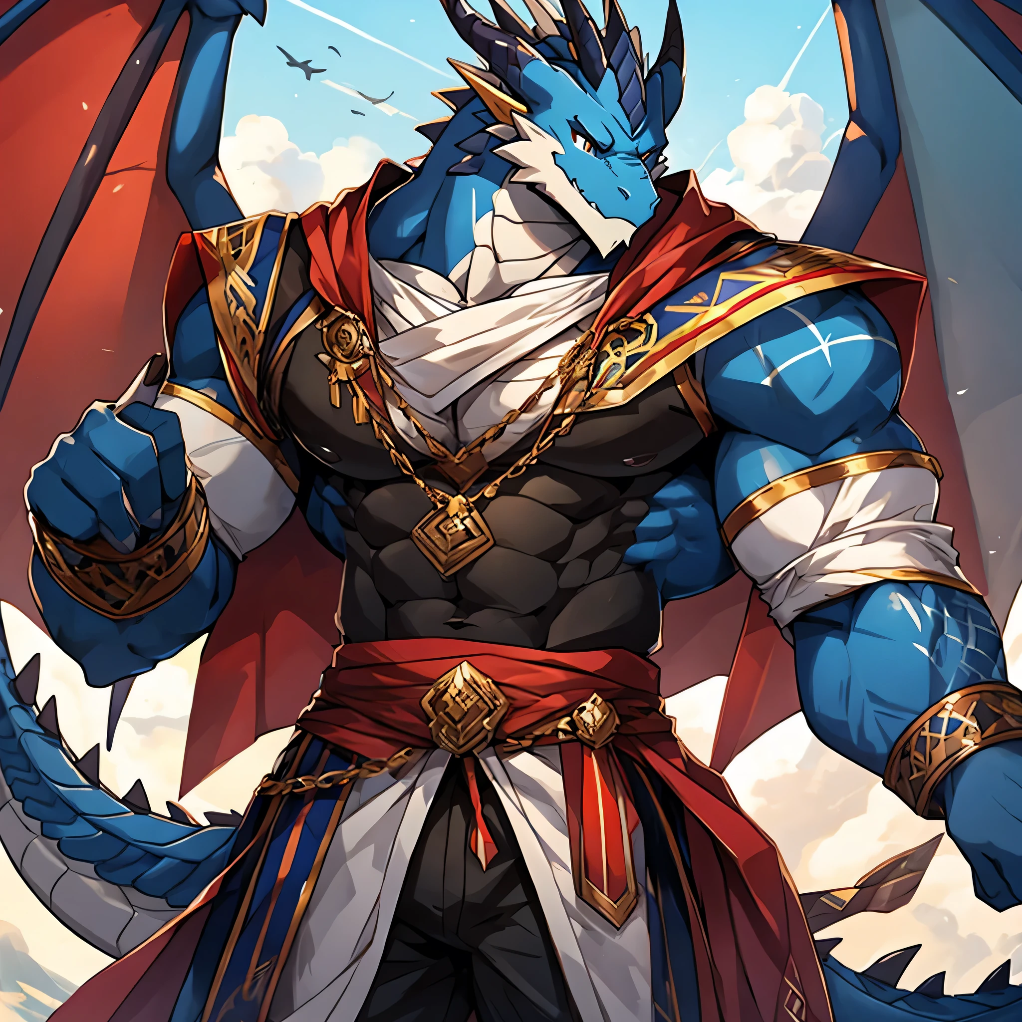 Muscular Macho vestments Navy Blue Dragon Man Handsome