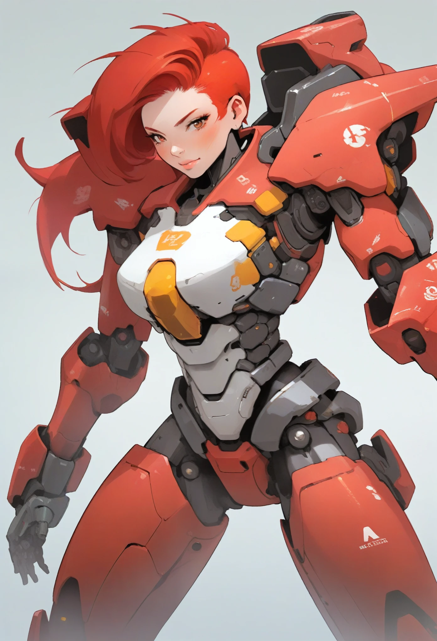 1girl, red hair, solo, mecha