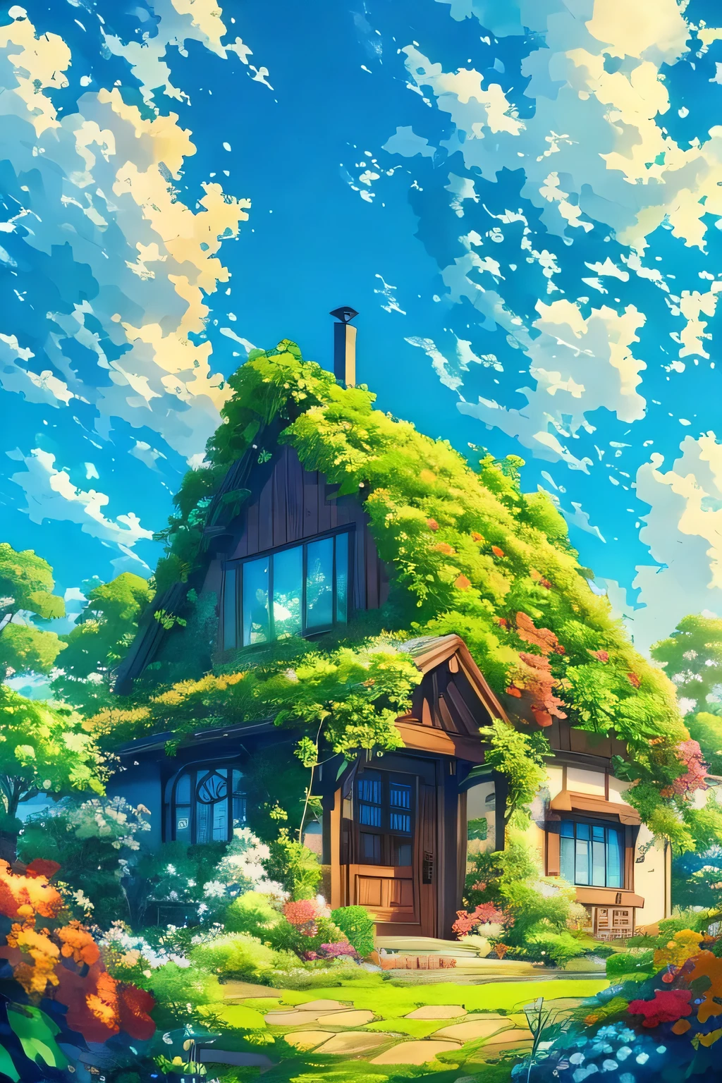 anime house with a garden and a pathway leading to it, anime nature wallpap, anime background art, anime nature, anime background, anime landscape wallpaper, beautiful anime scenery, anime countryside landscape, amazing wallpaper, colorful anime movie background, anime scenery, anime art wallpaper 8 k, anime art wallpaper 4k, anime art wallpaper 4 k, house background