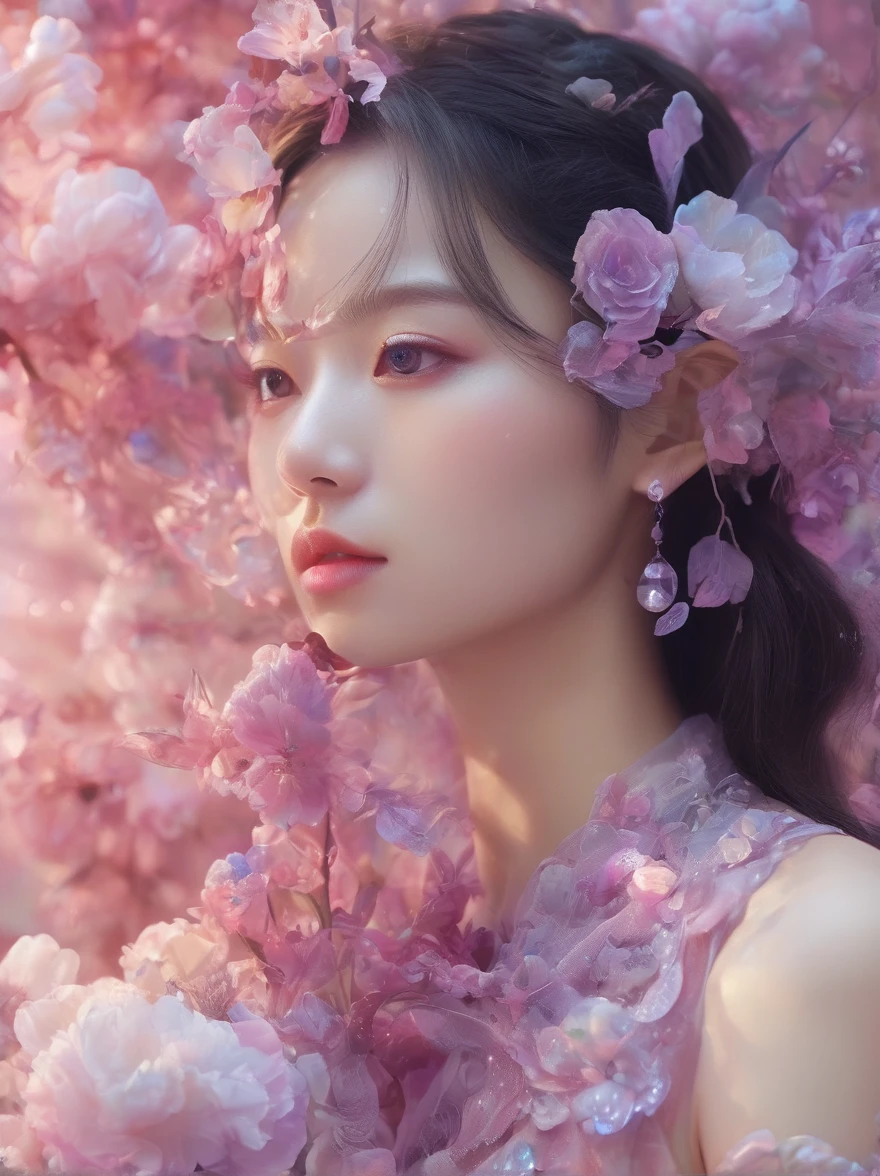 (超Reality:1.4)，(((Full body shot:1.5)))，original，emotion，dynamic，扭曲emotion效果，Energetic，Use unusual colors，Lovely photography，(Reality，Photo Realism:1.4)，Stylized image of a girl made of pink and purple silk，Fantastic，Delicate eyes，Delicate face，Delicate skin，Delicate hands，light smile, fang, Surrealism, drop shadow, anaglyph, stereogram, tachi-e, pov, atmospheric perspective, 8k, super detail, ccurate, best quality, anatomically correct, textured skin