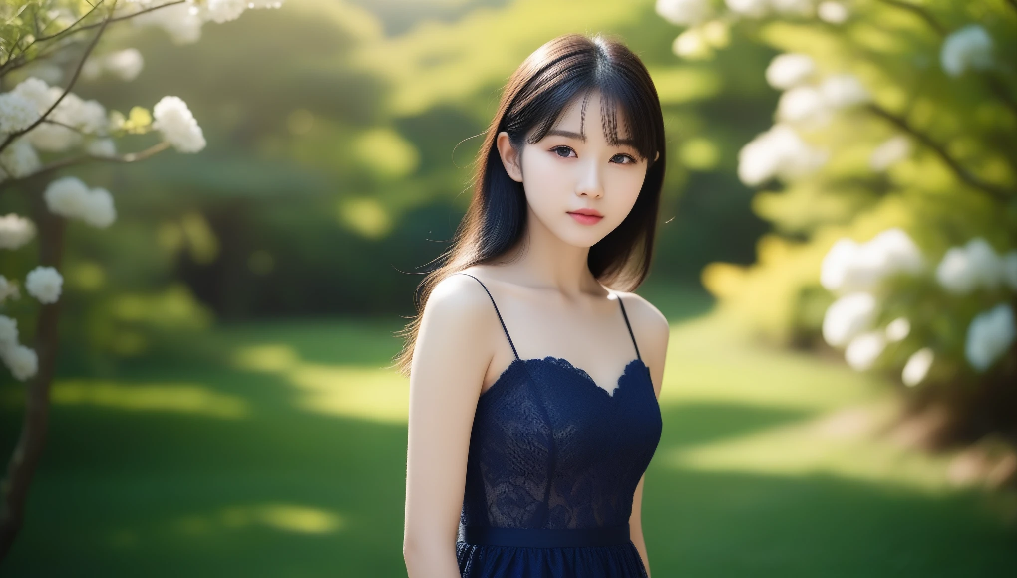 8k, Ultra-high resolution, highest quality, masterpiece, Surreal, photograph, 1 girl, (:1.3), pretty girl, Cute Face, Beautiful eyes in every detail, 細かくdetailedに,masterpiece,, One Girl:1.2, Japan Female Announcer, One beautiful woman, 美しい16 years oldの少女, Cute innocent soft, amazing young girl, 非常にdetailedなphotograph, Full Body Shot, intricate skin texture, Pale skin, 複雑なphotograph, (Intricately flowing light black hair), mini loose dress, Vibrant colors, (Pink: 0.7), (Shades of yellow: 0.8), (Bluish: 0.8), 非常にdetailedな画像, 実物のようなphotograph, Lifelike details, Realistic Textures, Beautiful anatomy, Perfect functionality, intricate skin texture, Complex Texture, Looking straight at the camera, Poke out your lips, delicate, elegant, attractive, Whimsical, amazing, dream-like, garden, Soft Focus, Diffuse lighting, Golden Hour Lighting, (David Hamilton Style), Film Grain High Quality,Bold Pose,Looking at the audience、beauty,Long neck、Laugh a little、Please close your mouth and laugh、(((Ideal body type))),A cup small breasts :2,、Portraiture:2、Perfect Anatomy、鮮明なdetailed、detailed、Surreal、Light and shadow,Strong light,Fashion magazine cover,Thin lips