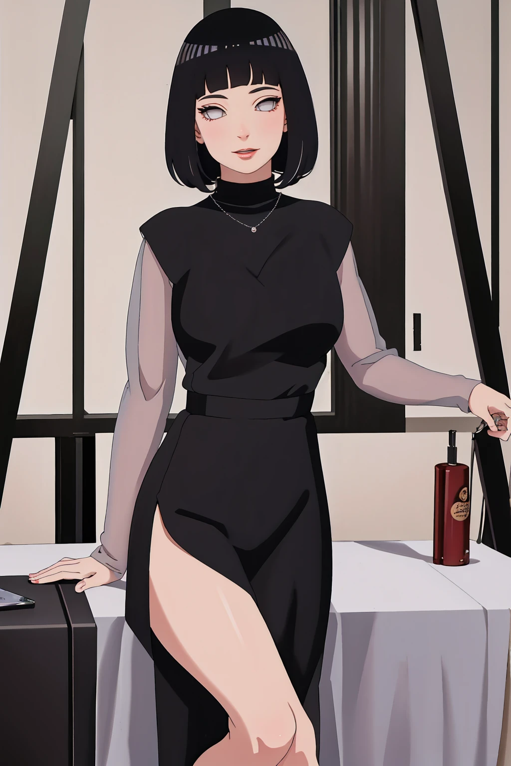 {-erro_de_anatomia:1.0}(best quality,4k,8k,highres,masterpiece:1.2), ultra-detailed, (realistic,photorealistic,photo-realistic:1.37) (Masterpiece - Ultra-Detailed, High Resolution) Prepare to be enchanted by a true masterpiece that combines ultra-detailed art with high-resolution rendering. This work shows a mesmerizing woman, with short, black hair, 1950s style, Hinata (1.3) and captivating dark brown eyes (1.2), New York illustration style, wearing (red lipstick), emanating an aura of elegance and mystery. Wearing classic 1950s clothing. ntricate details and realistic textures invite you to explore every aspect of this enchanting composition. Transparent black dress. Sitting, dynamic poses, mouth closed. Different posture. . Get ready to dive into a world where beauty and craftsmanship merge perfectly.