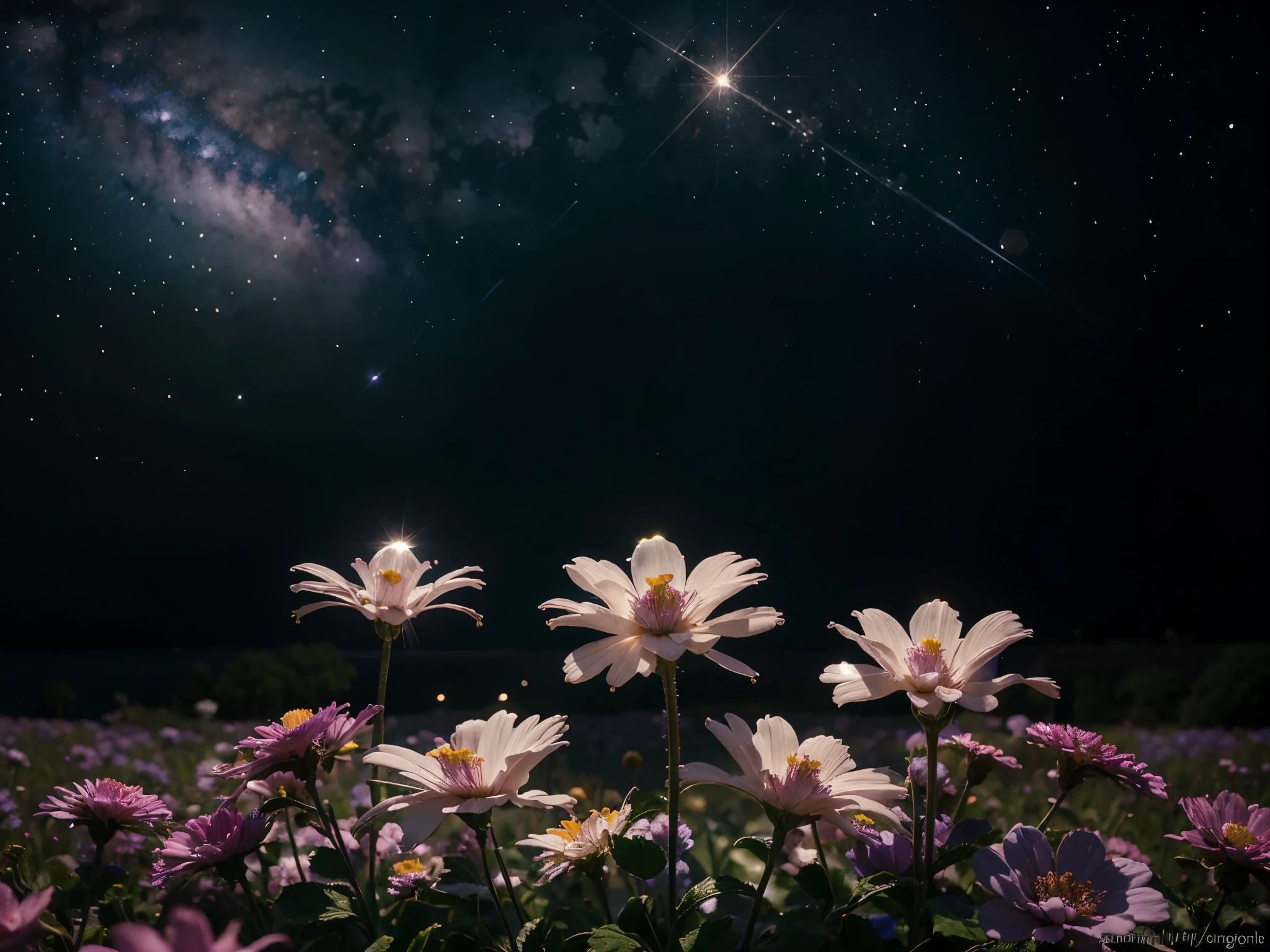 Crystal flowers, fanciful, milky ways, cleanness, Sparkling, Sparkling, Shining, Coloring, magic photography, The lighting is dramatic, Foto realism, ultra - detailed, 4K, depth of fields, A high resolution