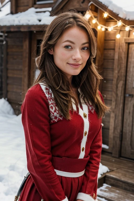 Olivia Wilde dressed in traditional Norwegian clothing and smiling