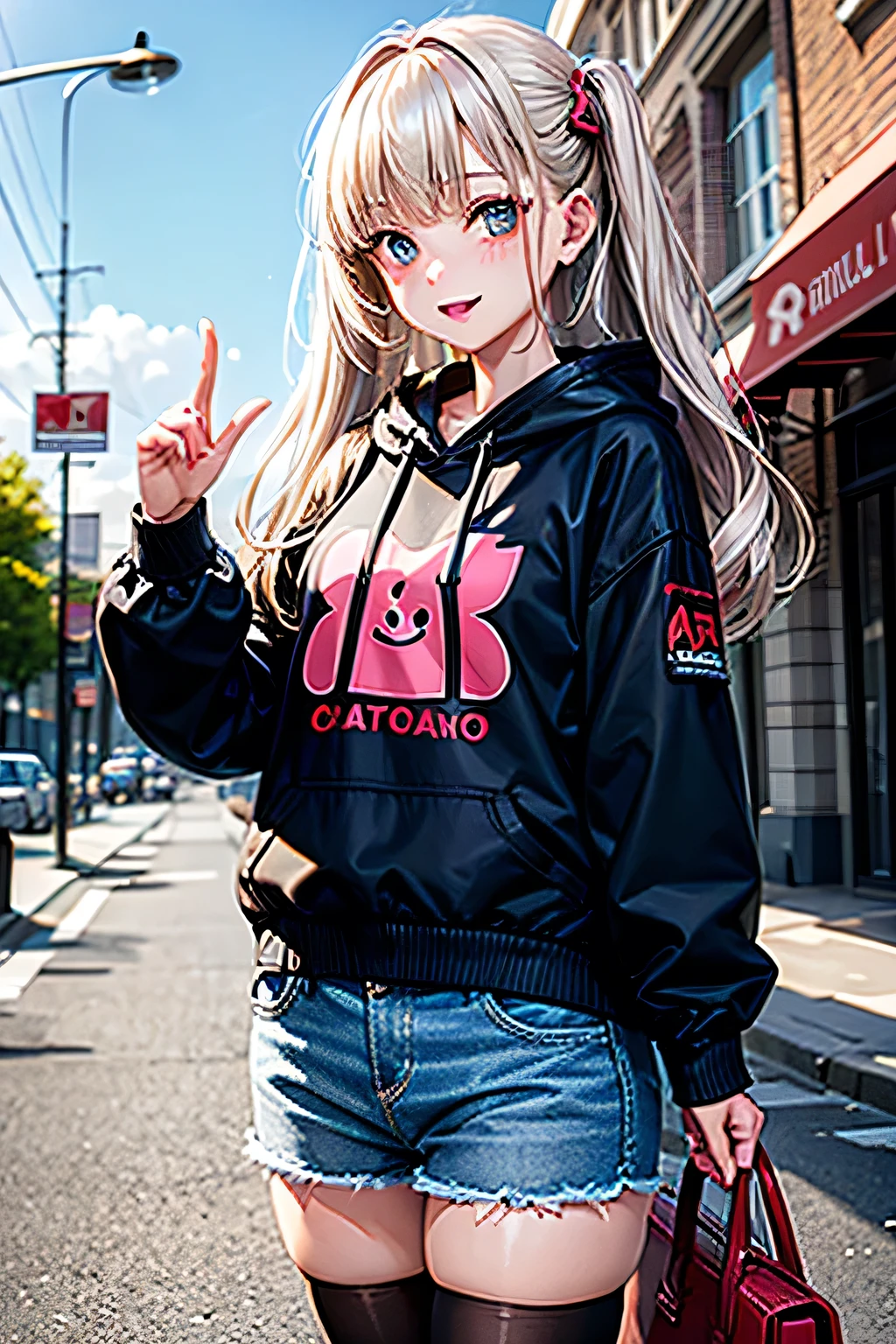 highest quality, detailed background, girl, ,Euro_street, random_wear,saying hi