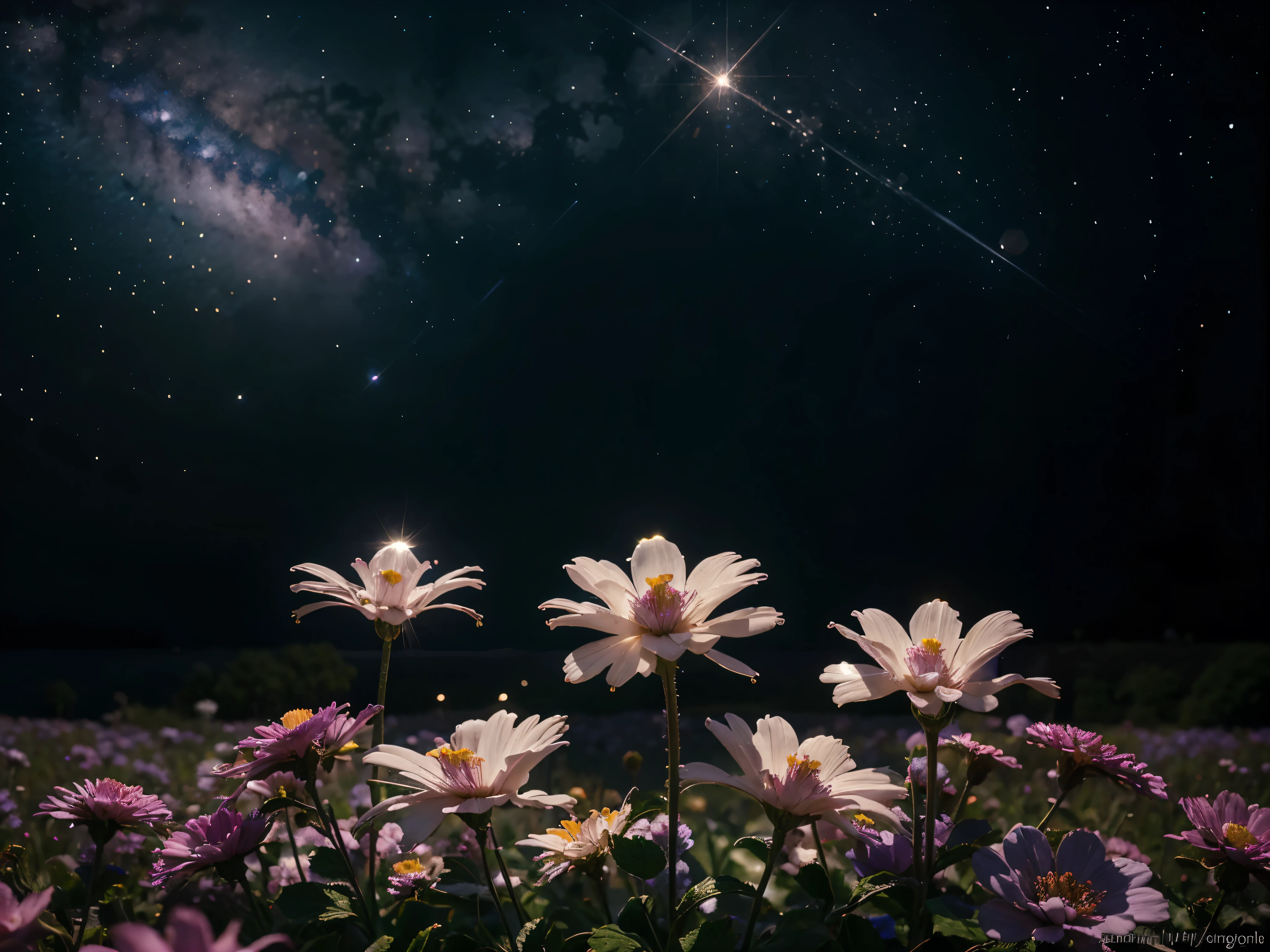 Crystal flowers, fanciful, milky ways, cleanness, Sparkling, Sparkling, Shining, Coloring, magic photography, The lighting is dramatic, Foto realism, ultra - detailed, 4K, depth of fields, A high resolution