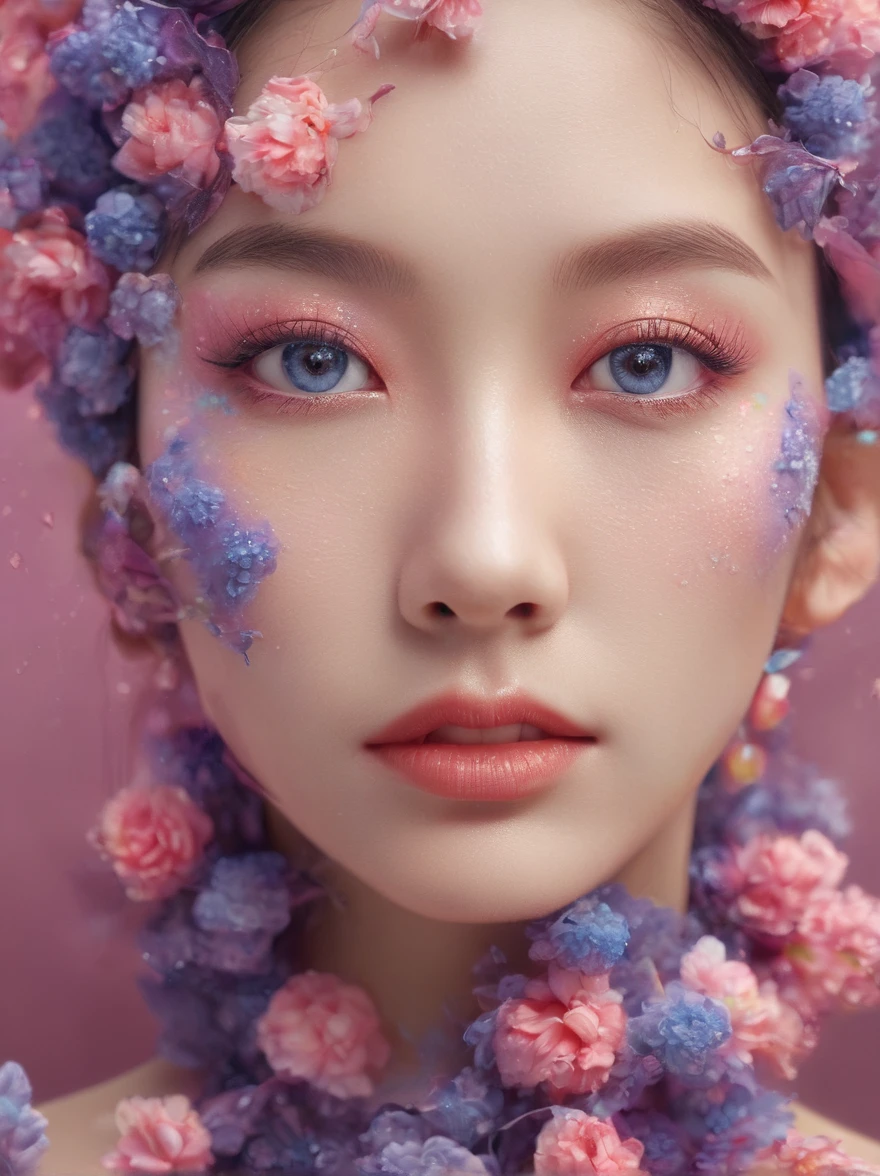 (超Reality:1.4)，(((Full body shot:1.5)))，original，emotion，dynamic，扭曲emotion效果，Energetic，Use unusual colors，Lovely photography，(Reality，Photo Realism:1.4)，Stylized image of a girl made of pink and purple fruits，Fantastic，Delicate eyes，Delicate face，Delicate skin，Delicate hands，light smile, fang, Surrealism, drop shadow, anaglyph, stereogram, tachi-e, pov, atmospheric perspective, 8k, super detail, ccurate, best quality, anatomically correct, textured skin