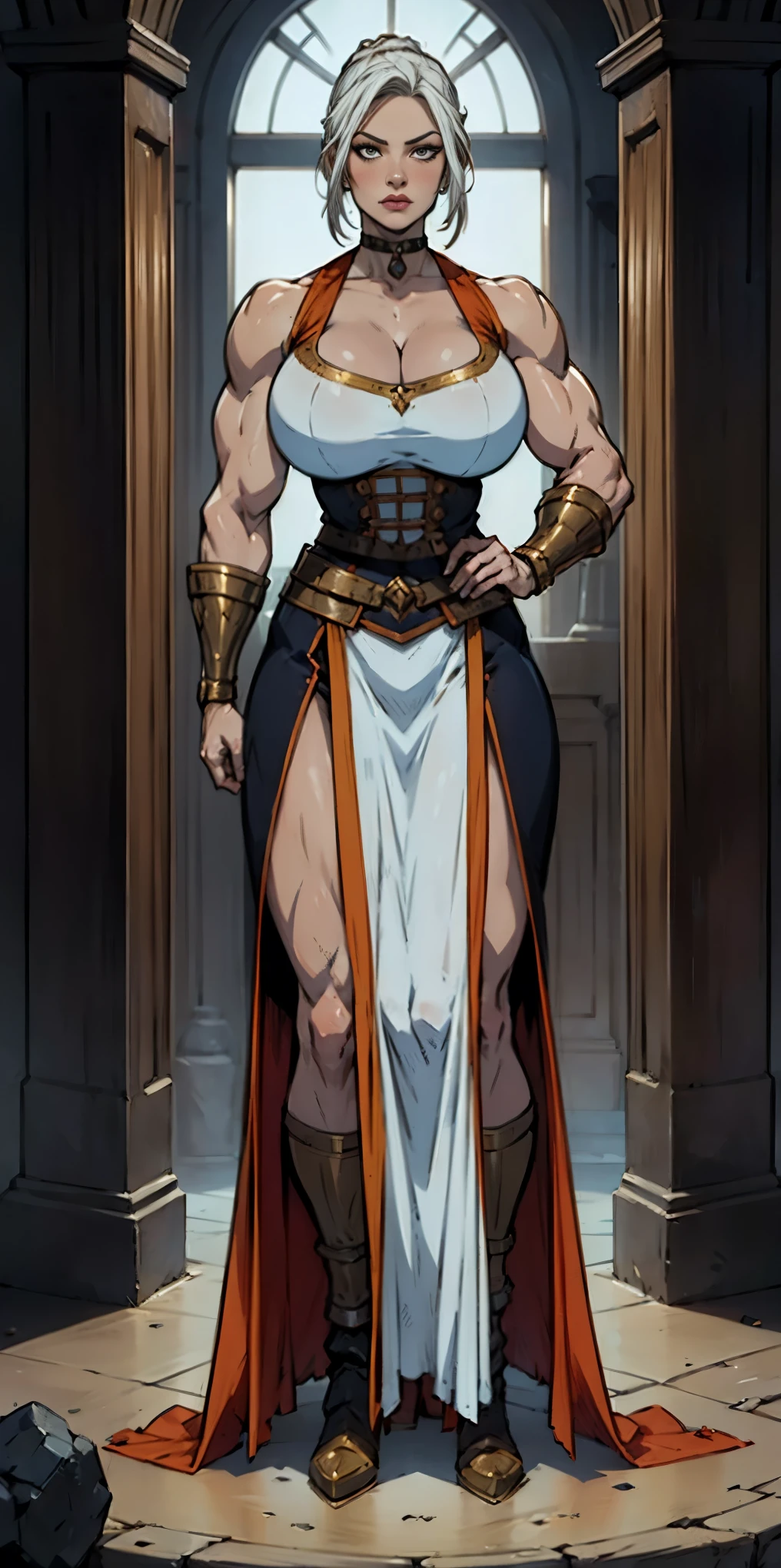 full body standing symmetrical beautiful woman, hyper realistic, 1girl, Asgard, Valkyrie, Lady Knight, correct anatomy, epic fantasy digital art, tmasterpiece, 8k, high definition resolution, detailed drawing, superior quality, epic composition, muscular body, muscular turned arms behind body